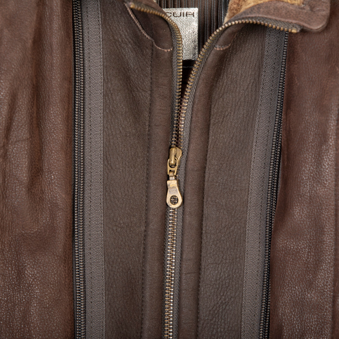 LEATHER MONTGOMERY JACKET BROWN  -  XL