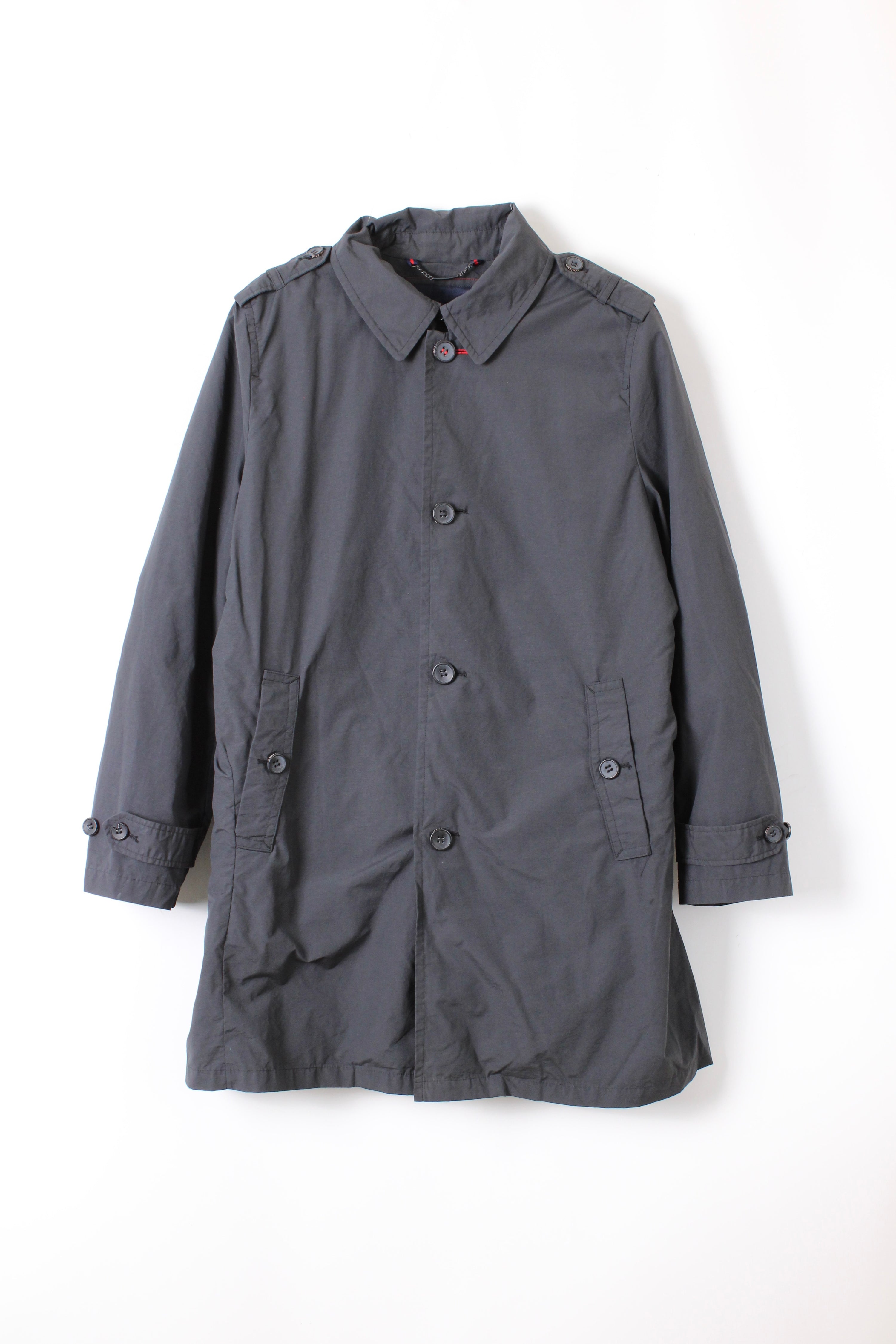 TOMMY HILFIGER TRENCH COAT BLACK WOOL LINING - L