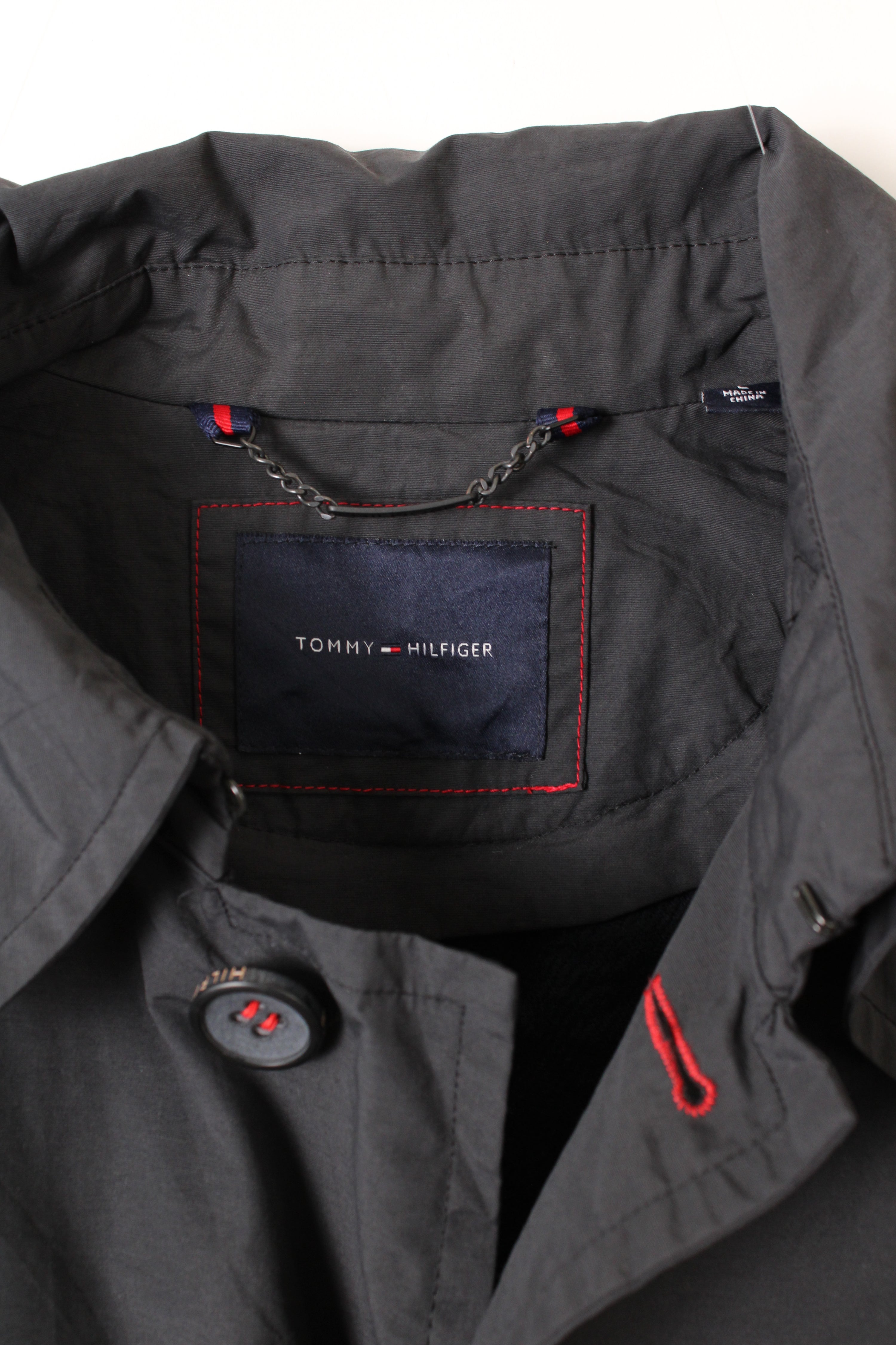 TOMMY HILFIGER TRENCH COAT BLACK WOOL LINING - L