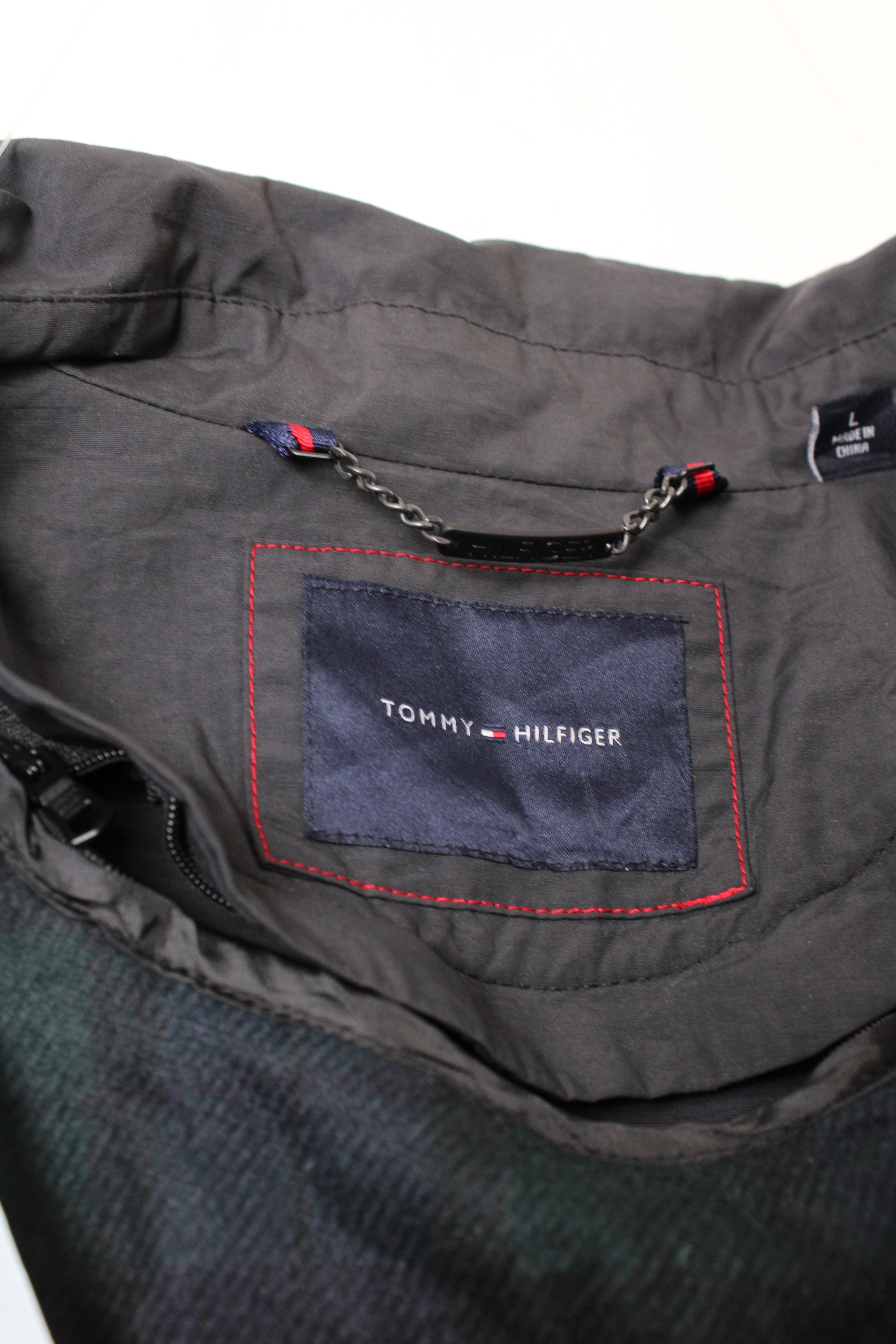 TOMMY HILFIGER TRENCH COAT BLACK WOOL LINING - L