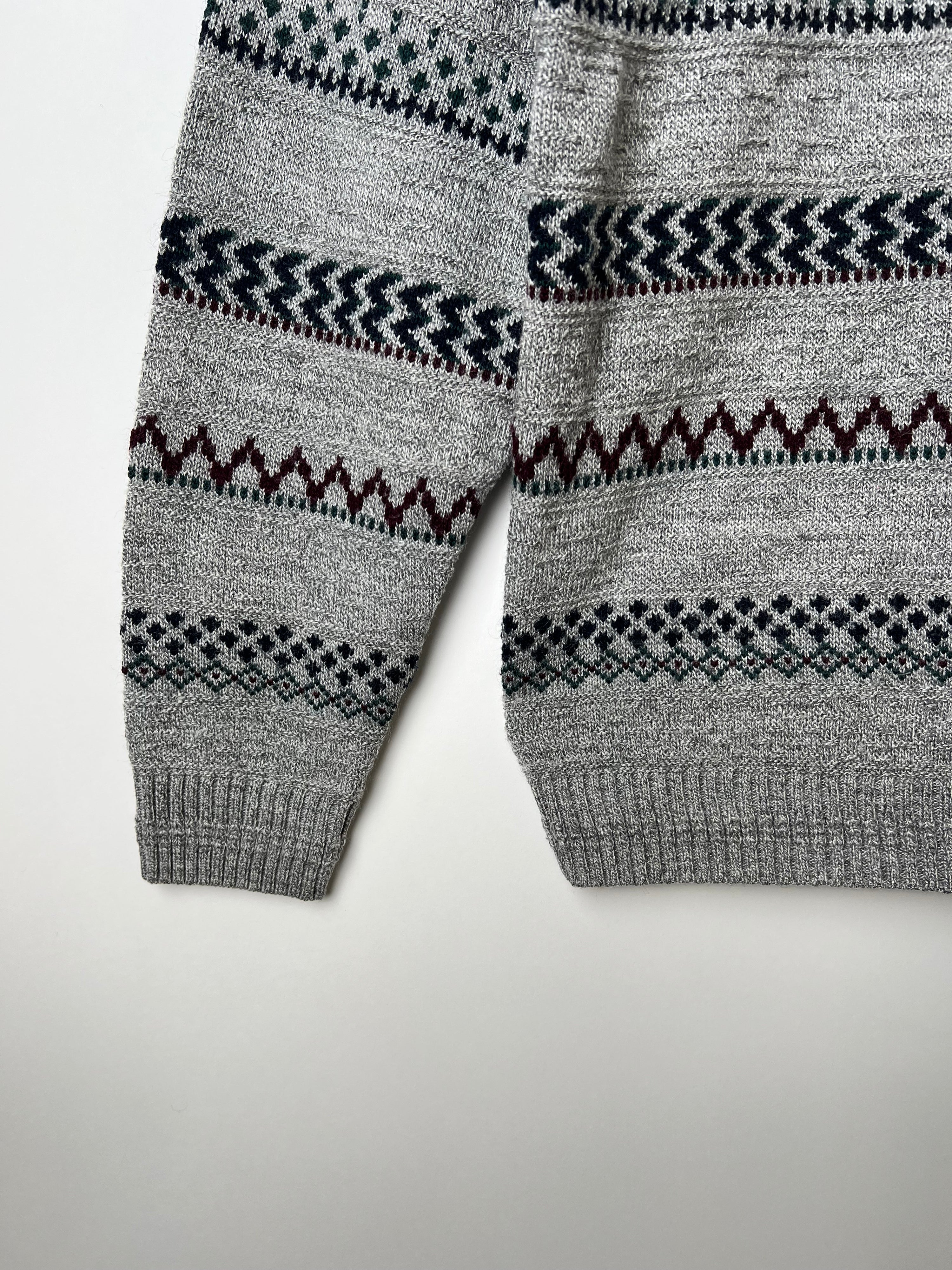 VINTAGE SWEATER COSBY PATTERN CRAZY KNIT GREY - XL