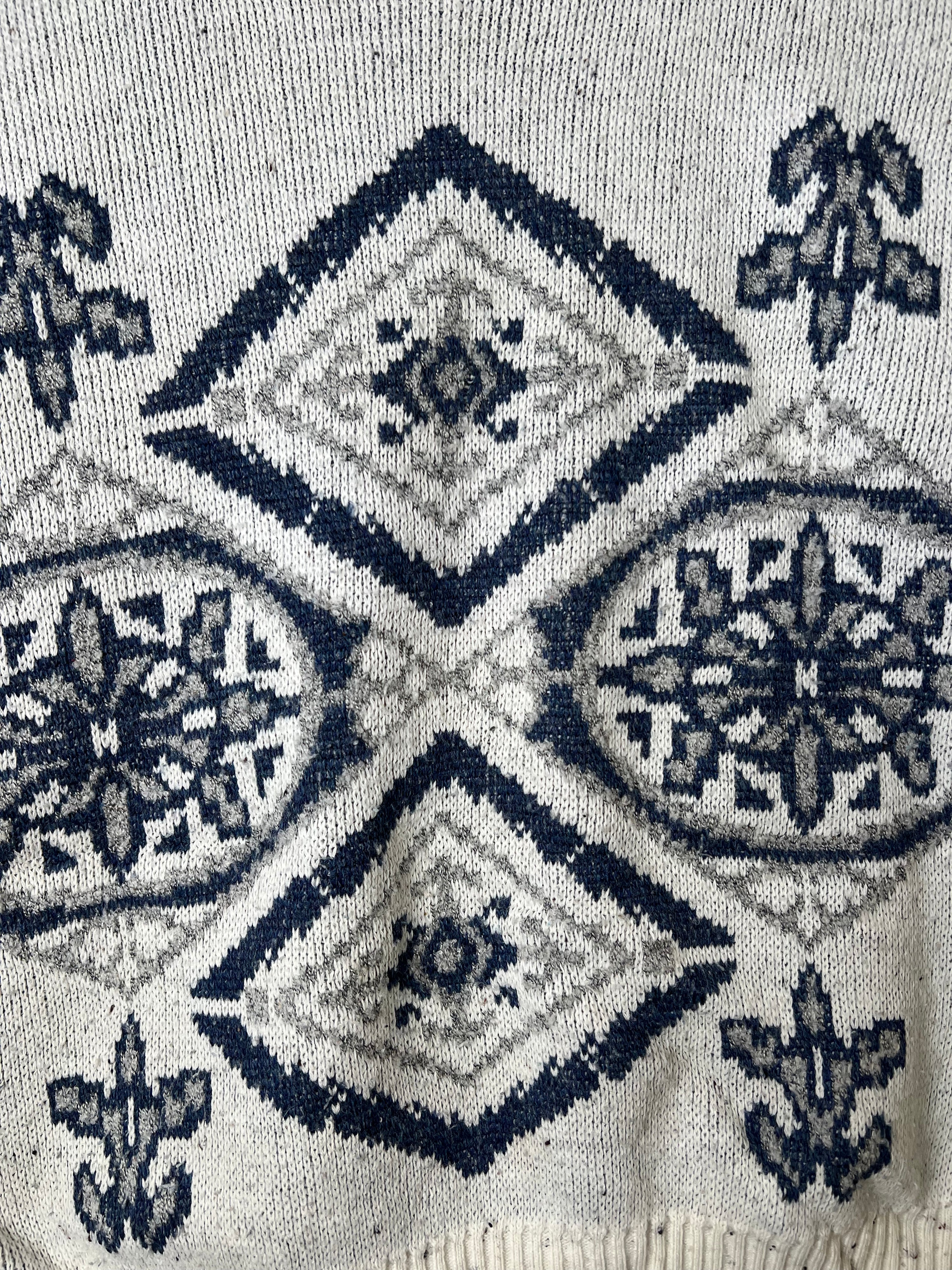 ARMAND THIERY SWEATER CRAZY PATTERN KNIT WHITE MADE IN FRANCE - S