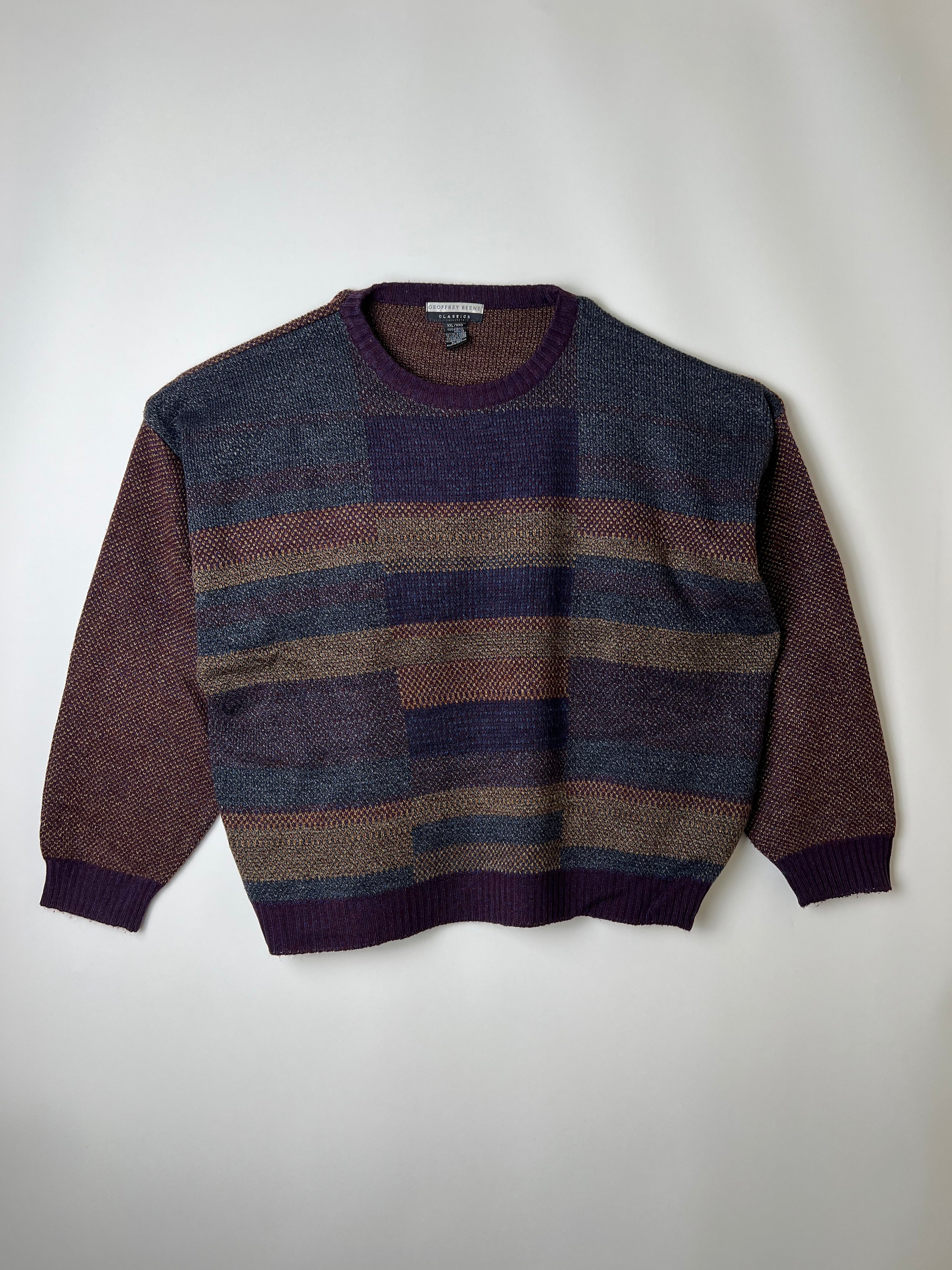 VINTAGE SWEATER COSBY PATTERN CRAZY KNIT PURPLE - XXL