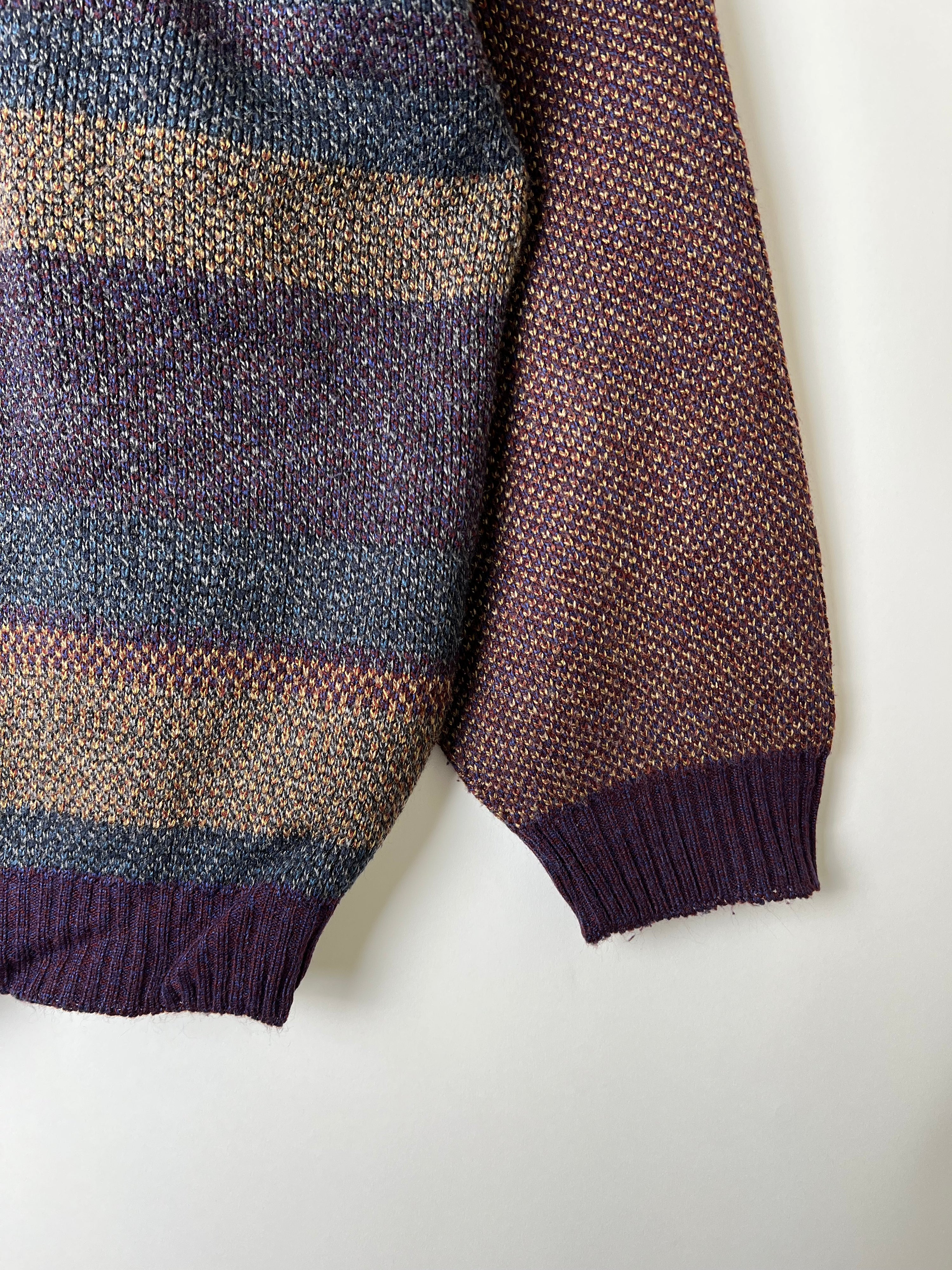 VINTAGE SWEATER COSBY PATTERN CRAZY KNIT PURPLE - XXL