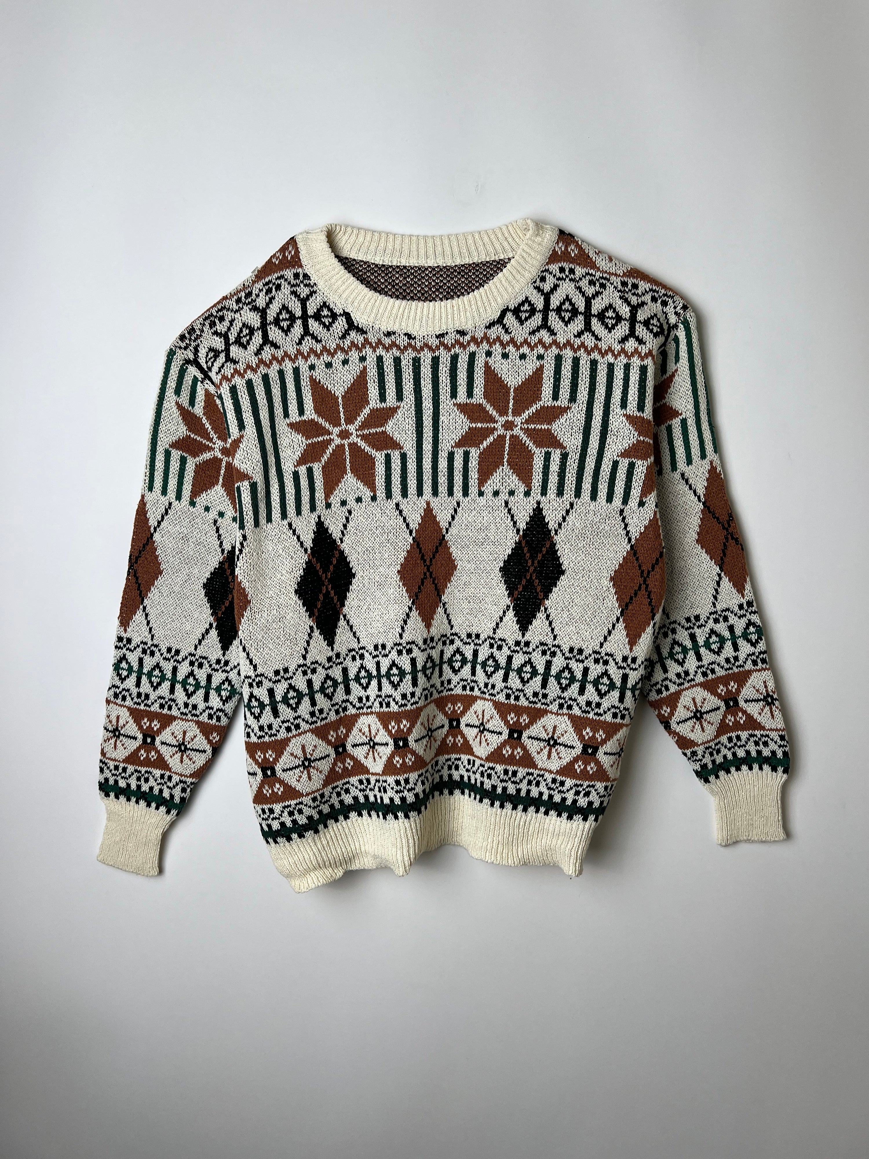 VINTAGE SWEATER COSBY PATTERN CRAZY KNIT  - L