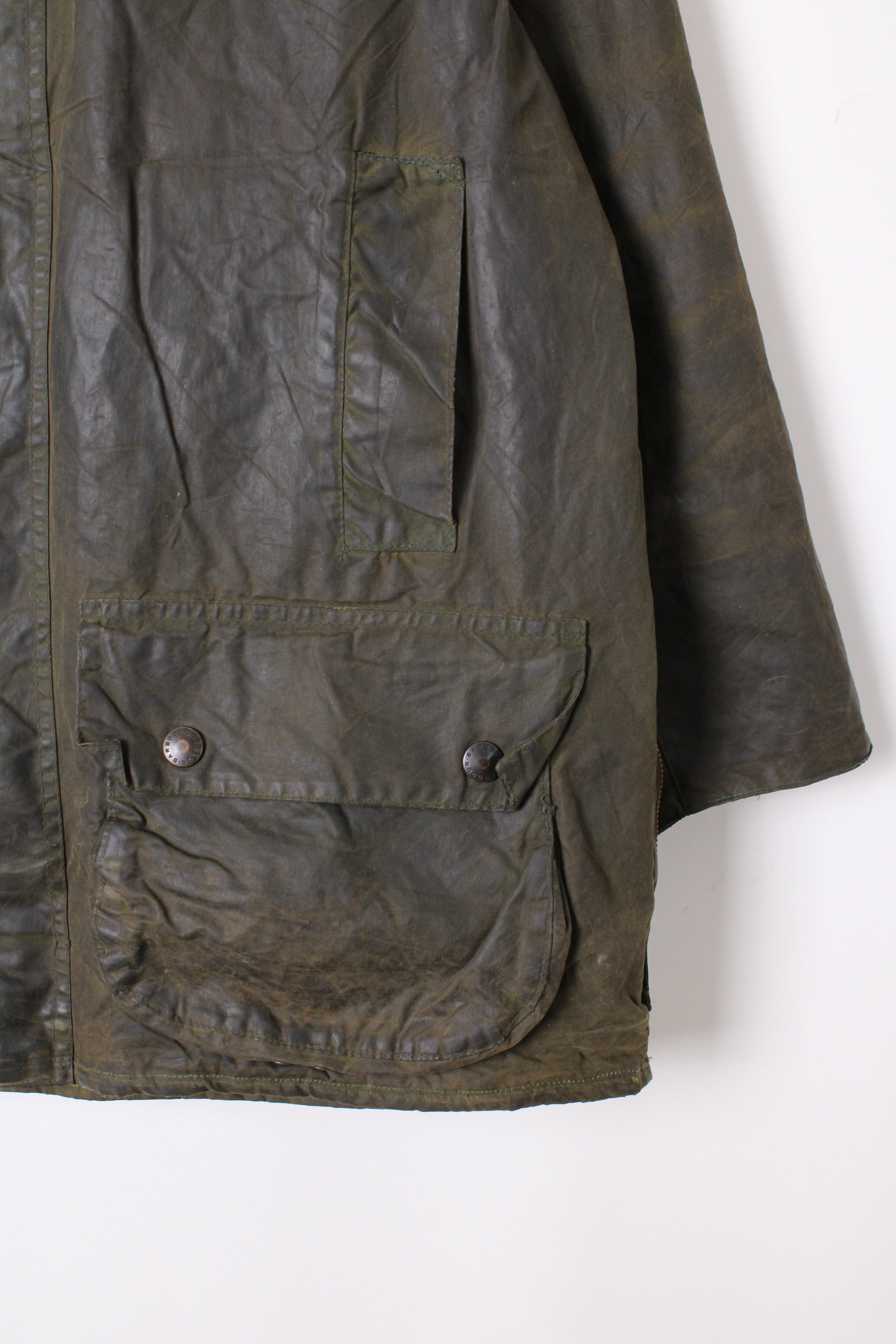 BARBOUR BEAUFORT VINTAGE 2 CREST WAXED JACKET GREEN - M/L