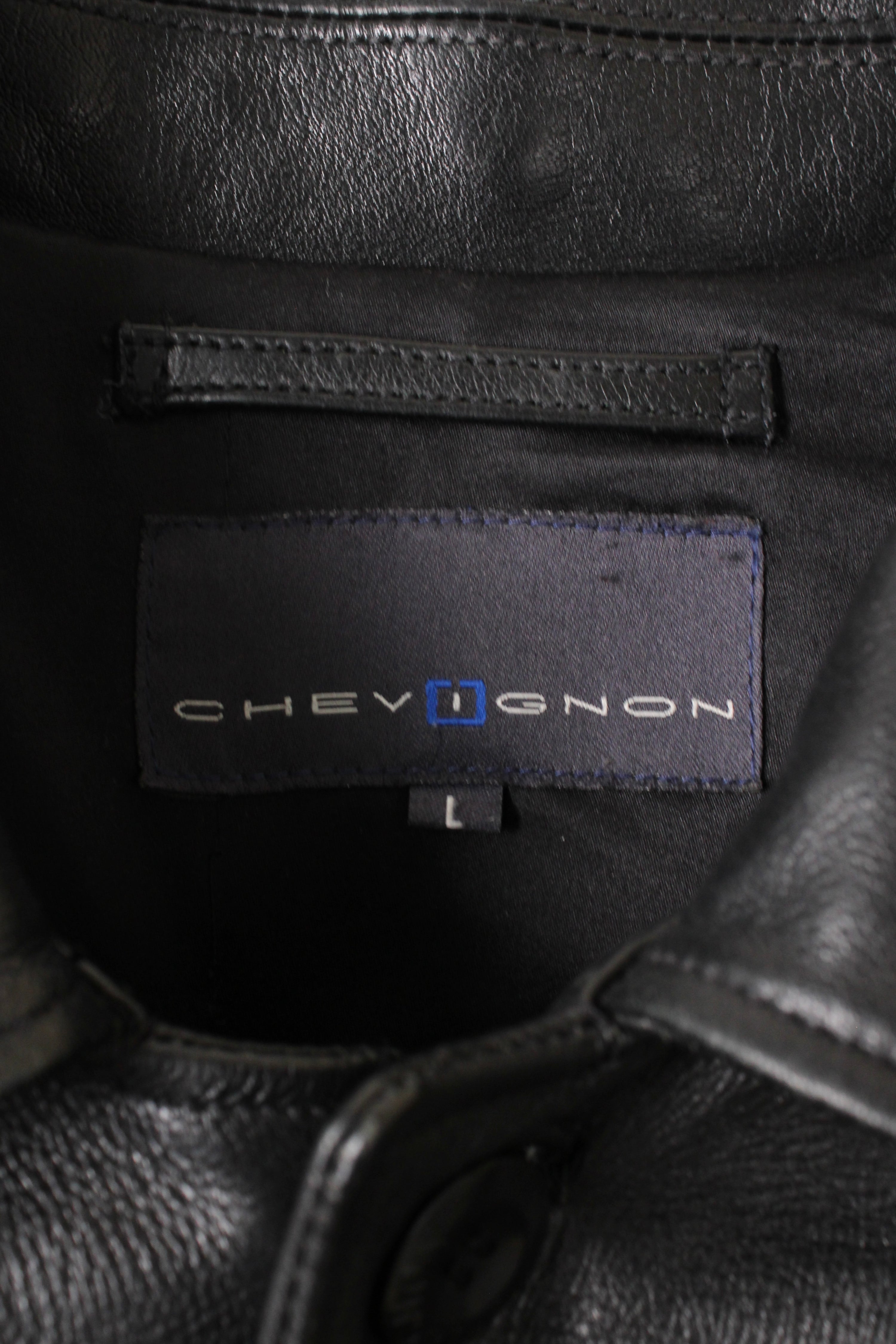 VINTAGE CHEVIGNON LEATHER TRENCH COAT BLACK - L