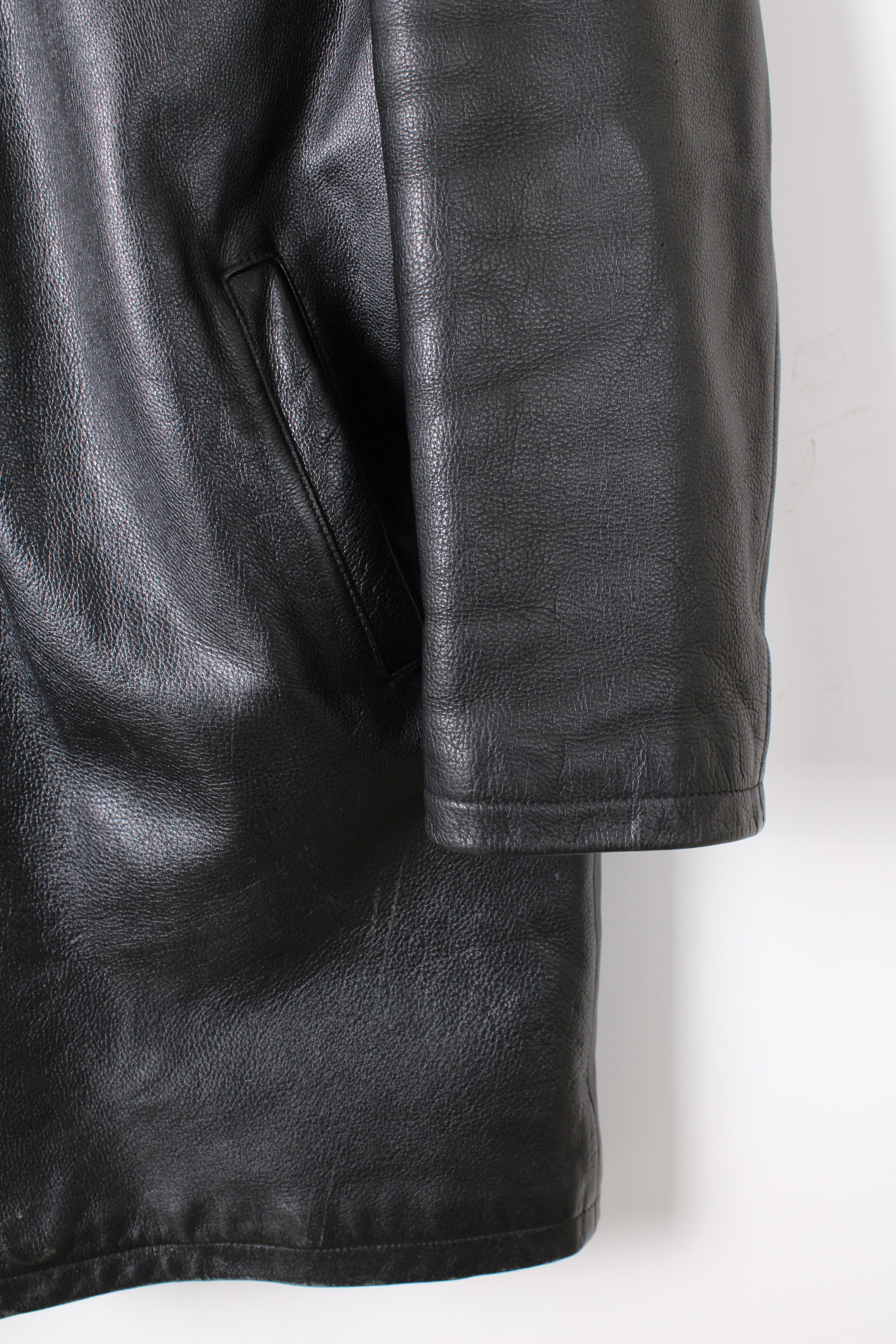VINTAGE CHEVIGNON LEATHER TRENCH COAT BLACK - L