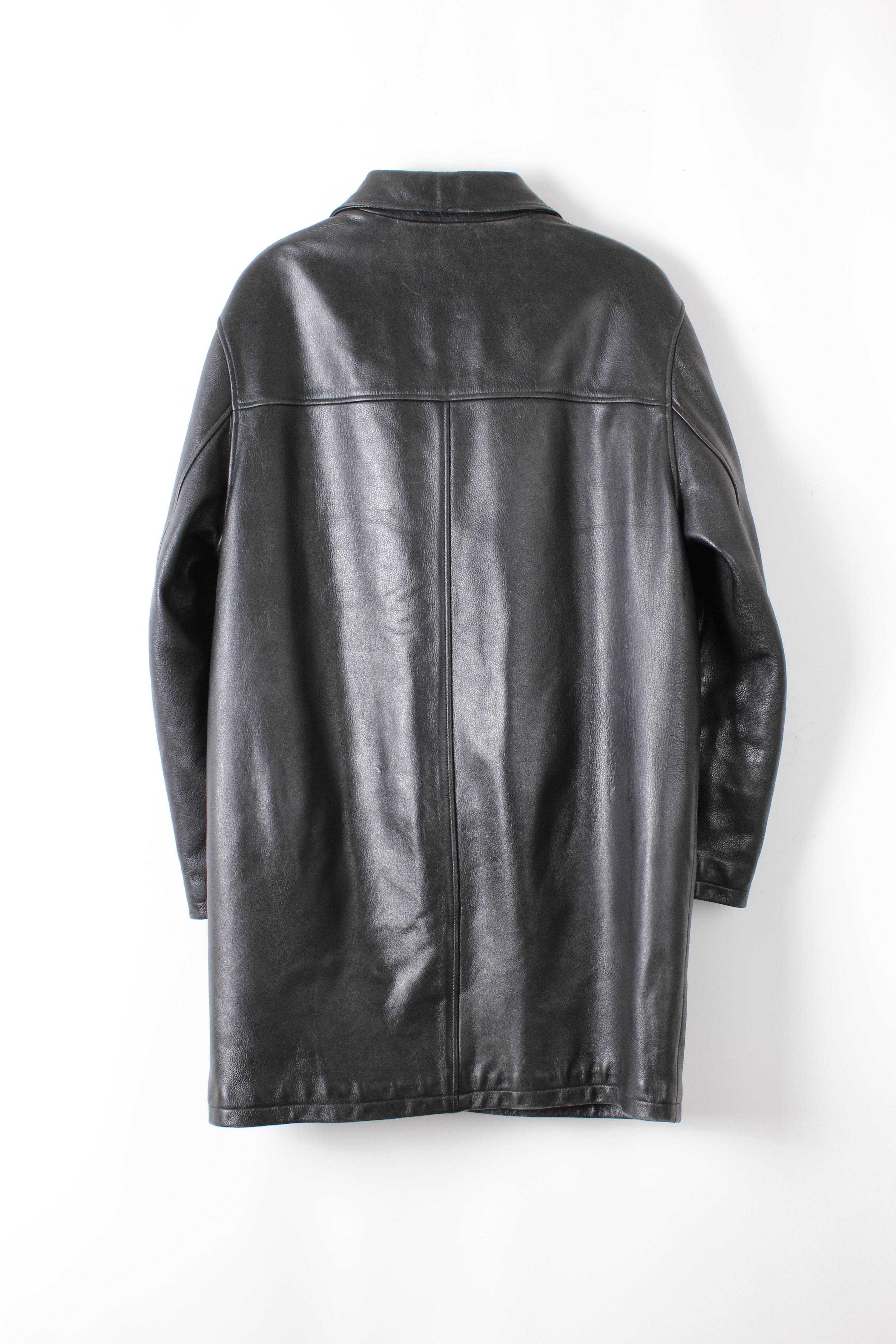VINTAGE CHEVIGNON LEATHER TRENCH COAT BLACK - L