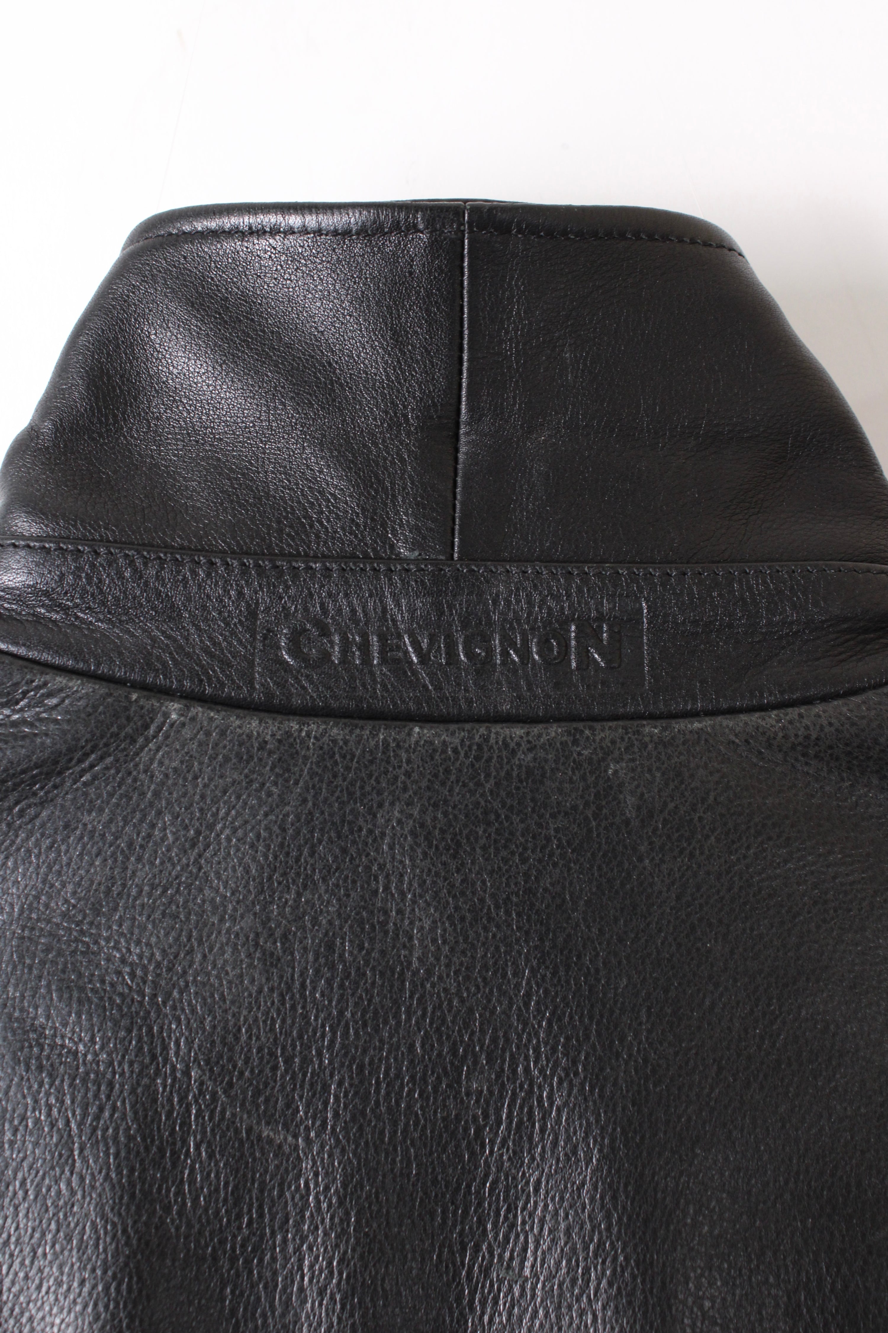 VINTAGE CHEVIGNON LEATHER TRENCH COAT BLACK - L