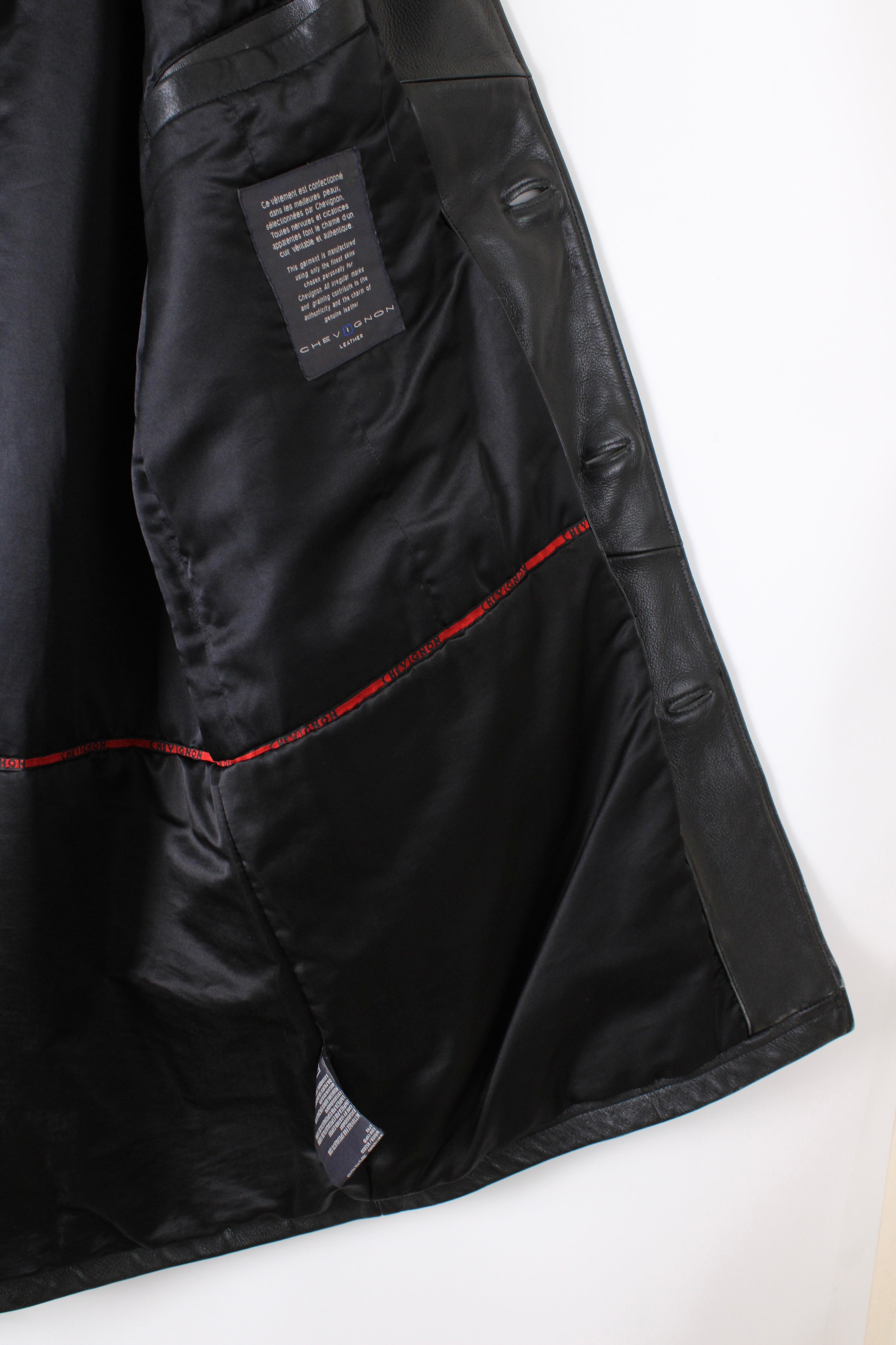 VINTAGE CHEVIGNON LEATHER TRENCH COAT BLACK - L