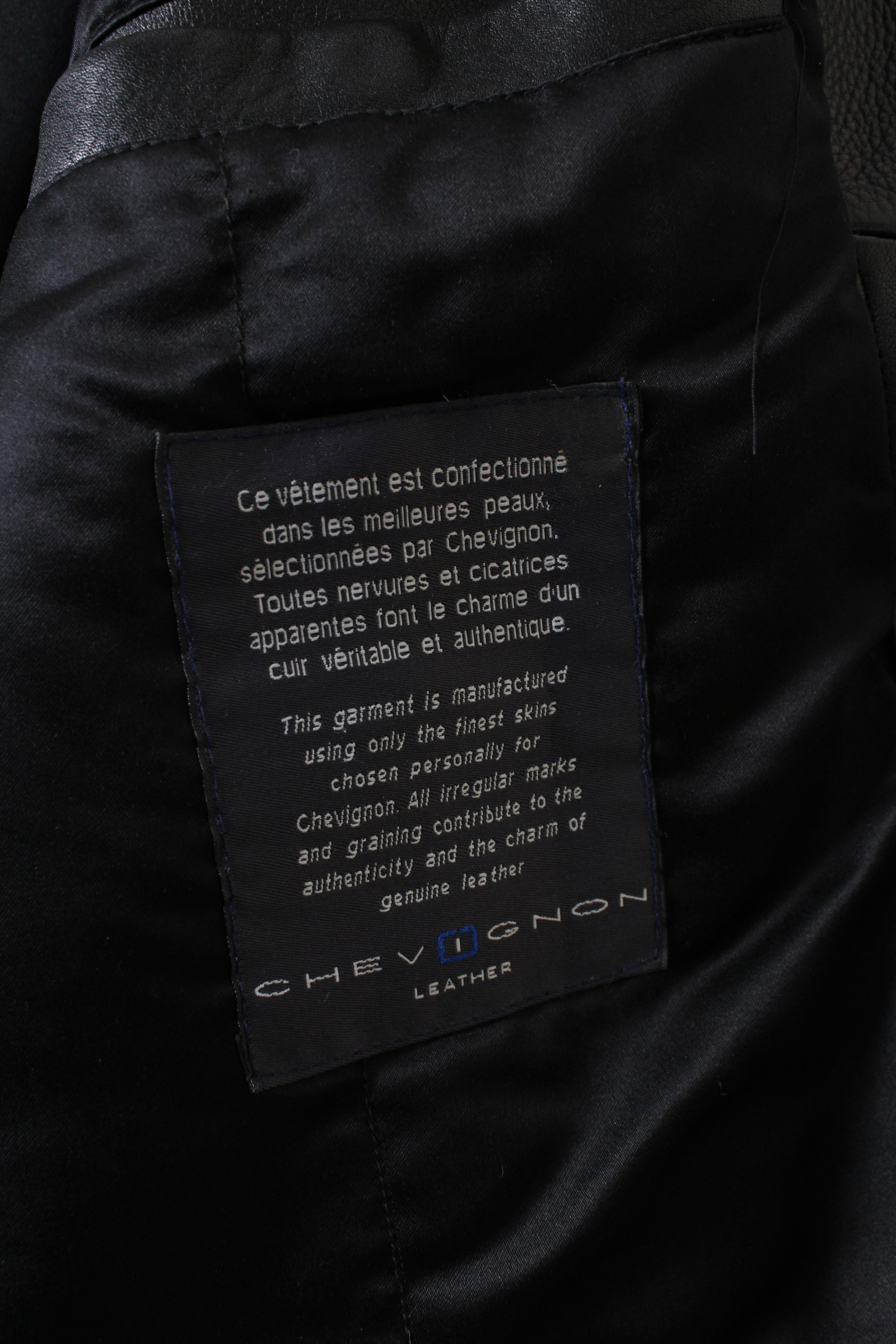 VINTAGE CHEVIGNON LEATHER TRENCH COAT BLACK - L