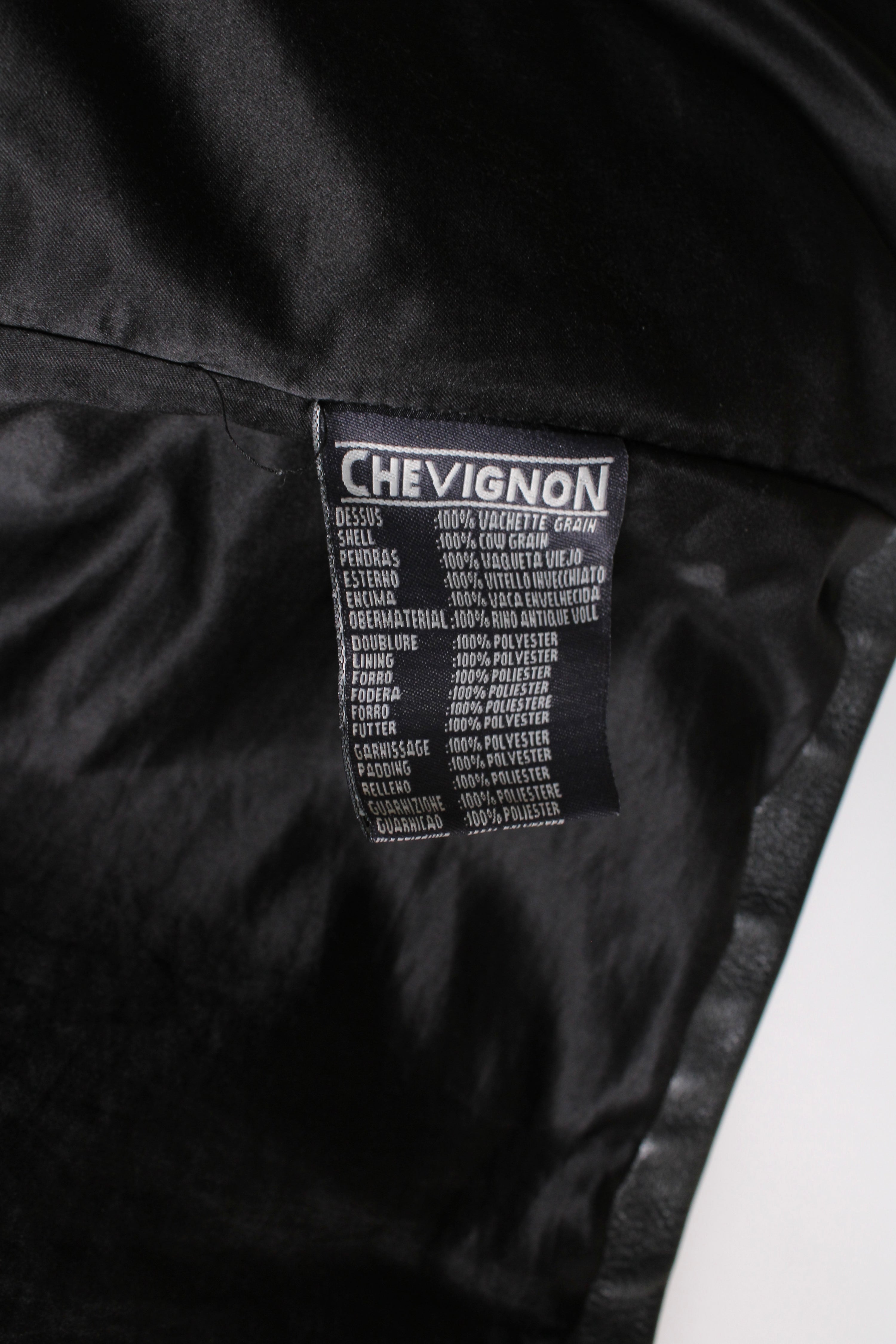 VINTAGE CHEVIGNON LEATHER TRENCH COAT BLACK - L