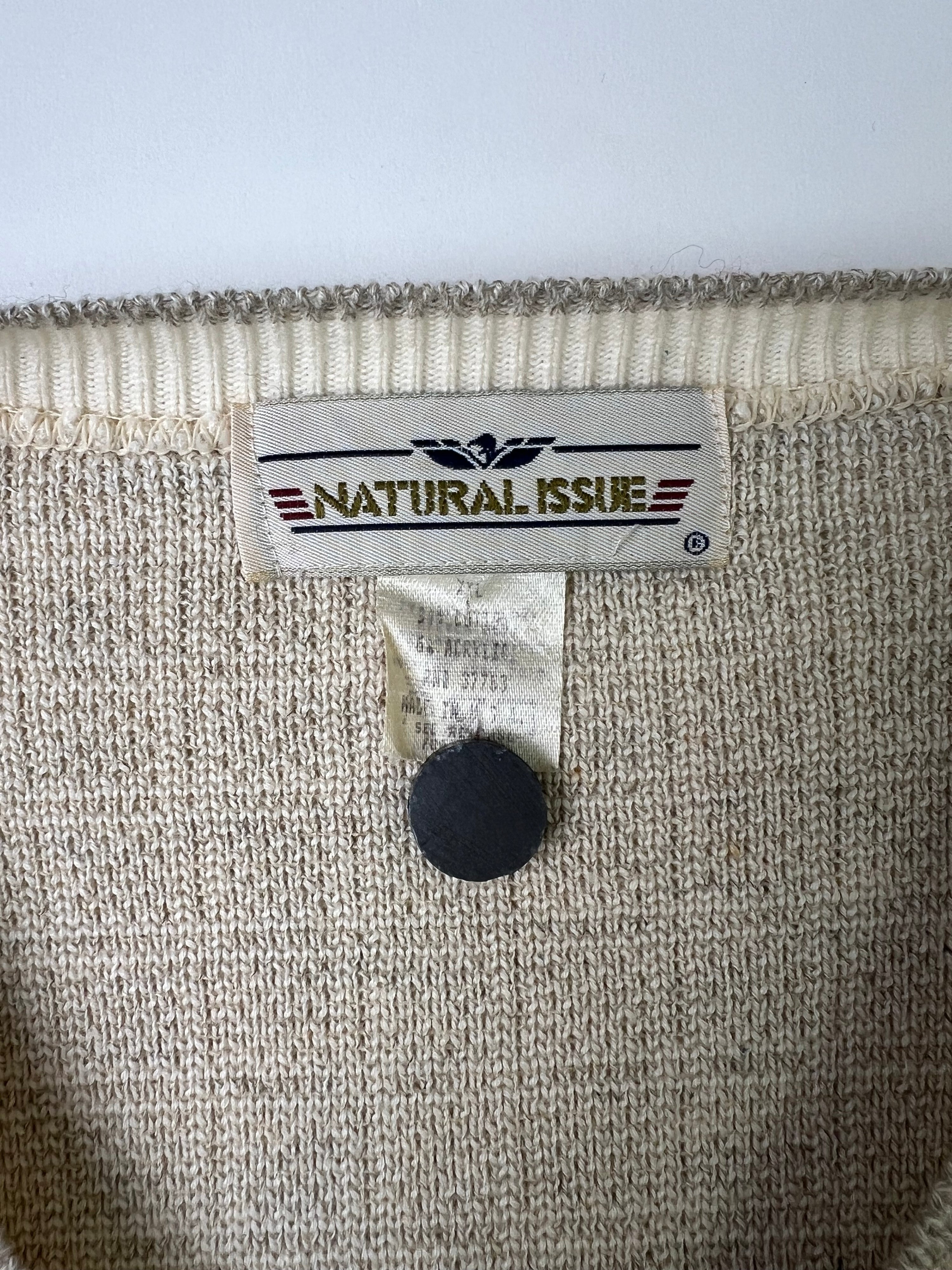 VINTAGE SWEATER COSBY PATTERN COTTON KNIT CREAM WHITE MADE IN USA - XXL