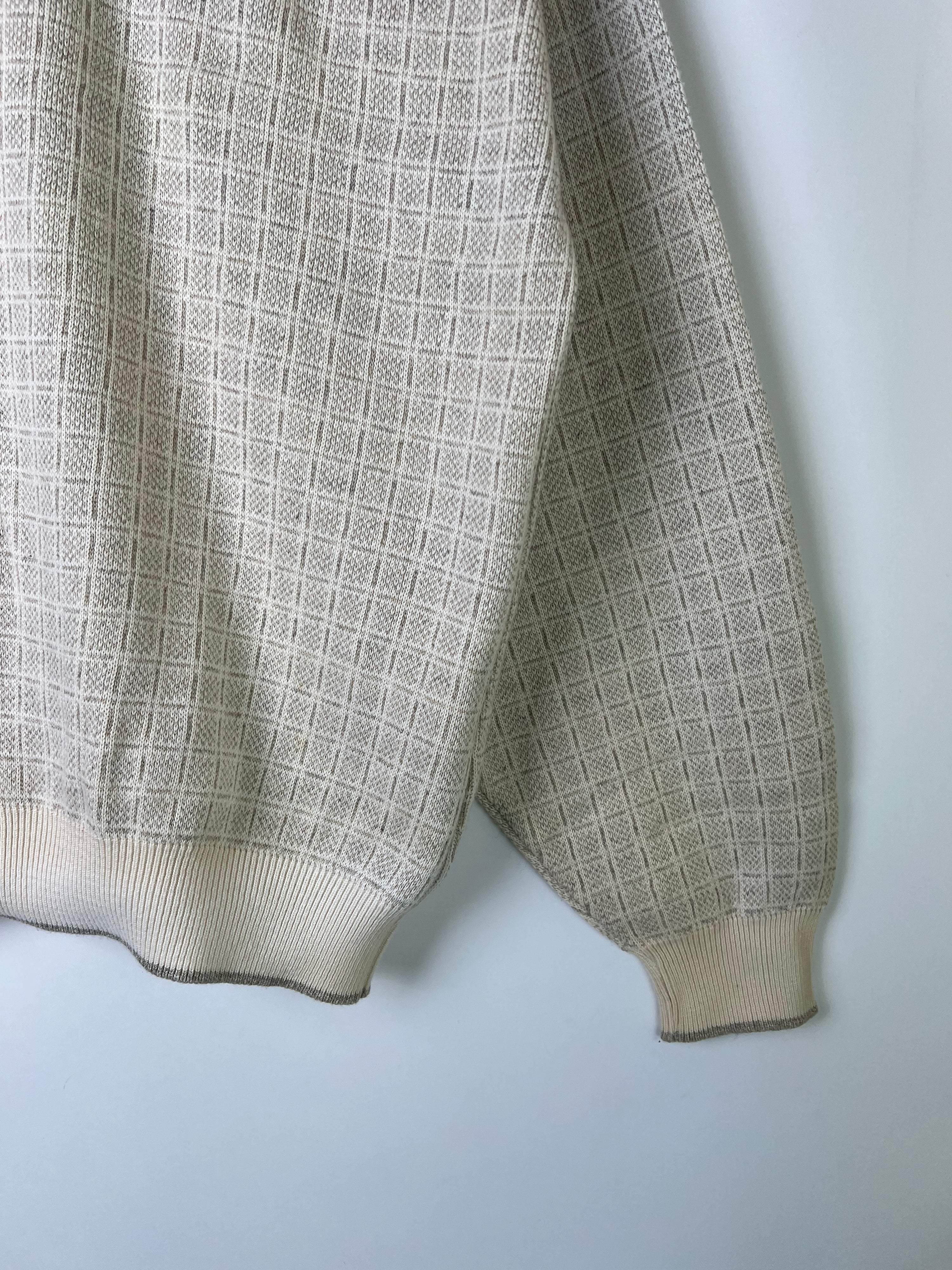 VINTAGE SWEATER COSBY PATTERN COTTON KNIT CREAM WHITE MADE IN USA - XXL