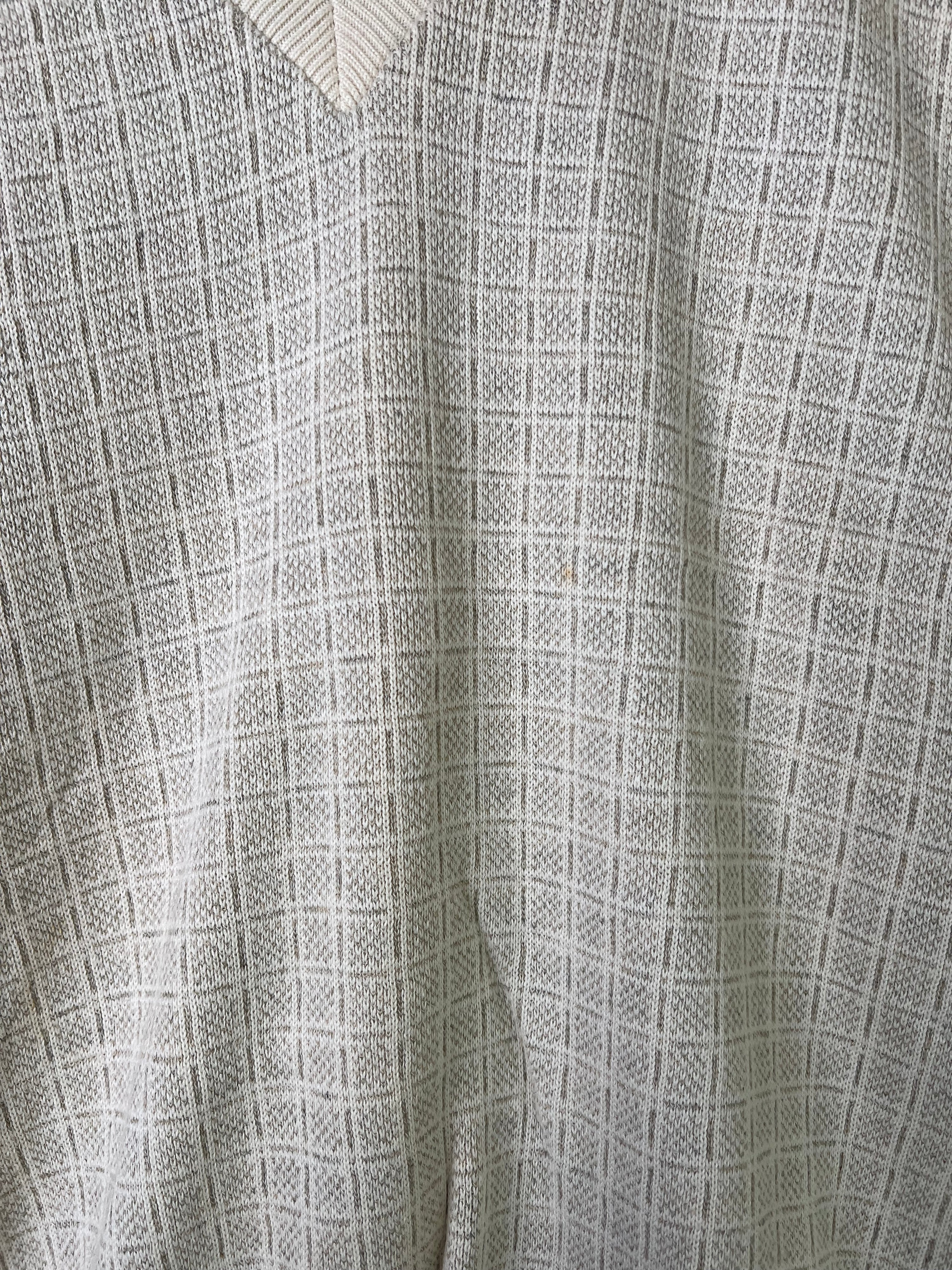 VINTAGE SWEATER COSBY PATTERN COTTON KNIT CREAM WHITE MADE IN USA - XXL