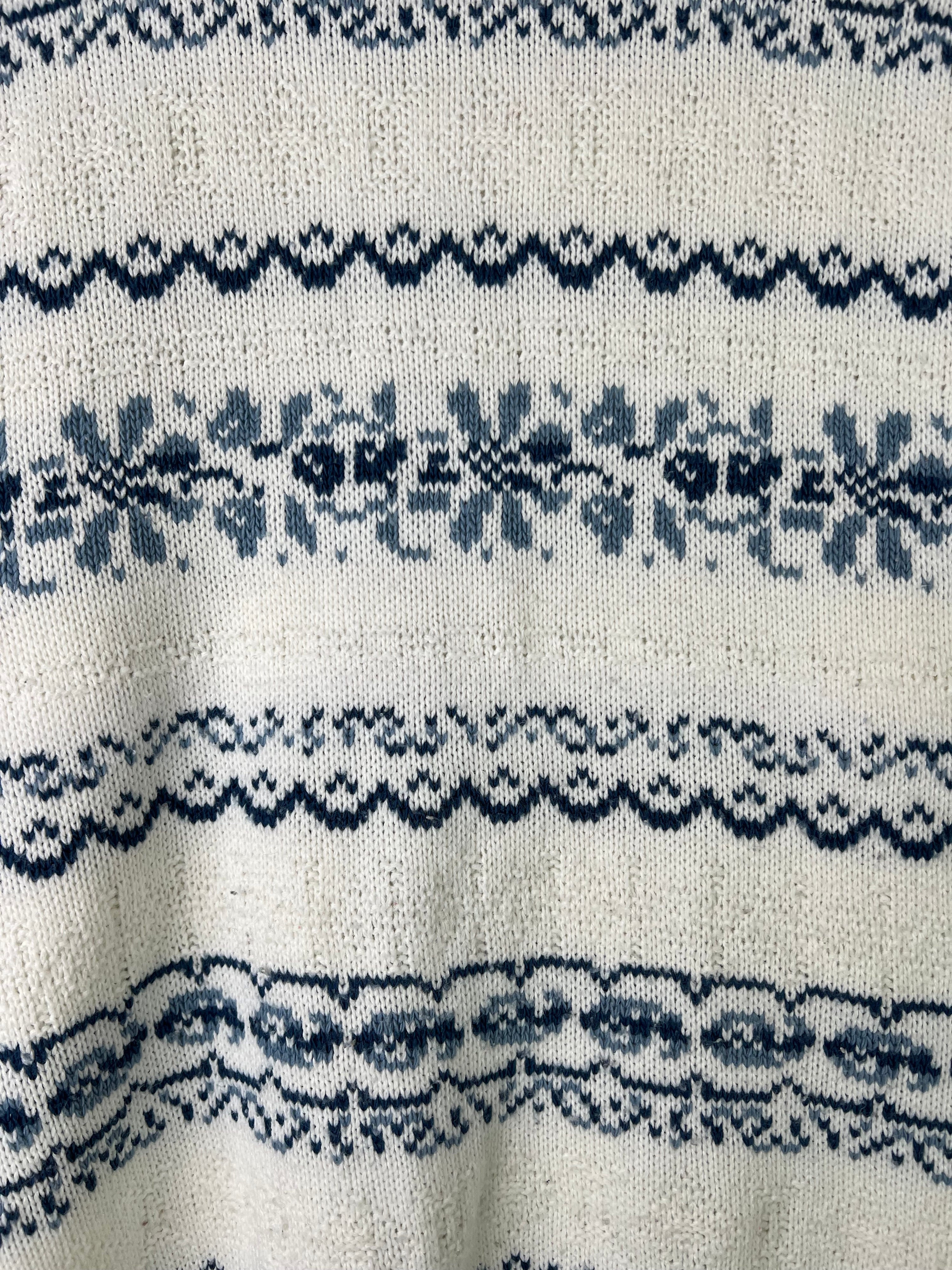 VINTAGE SWEATER CRAZY PATTERN KNIT WHITE MADE IN USA - XS