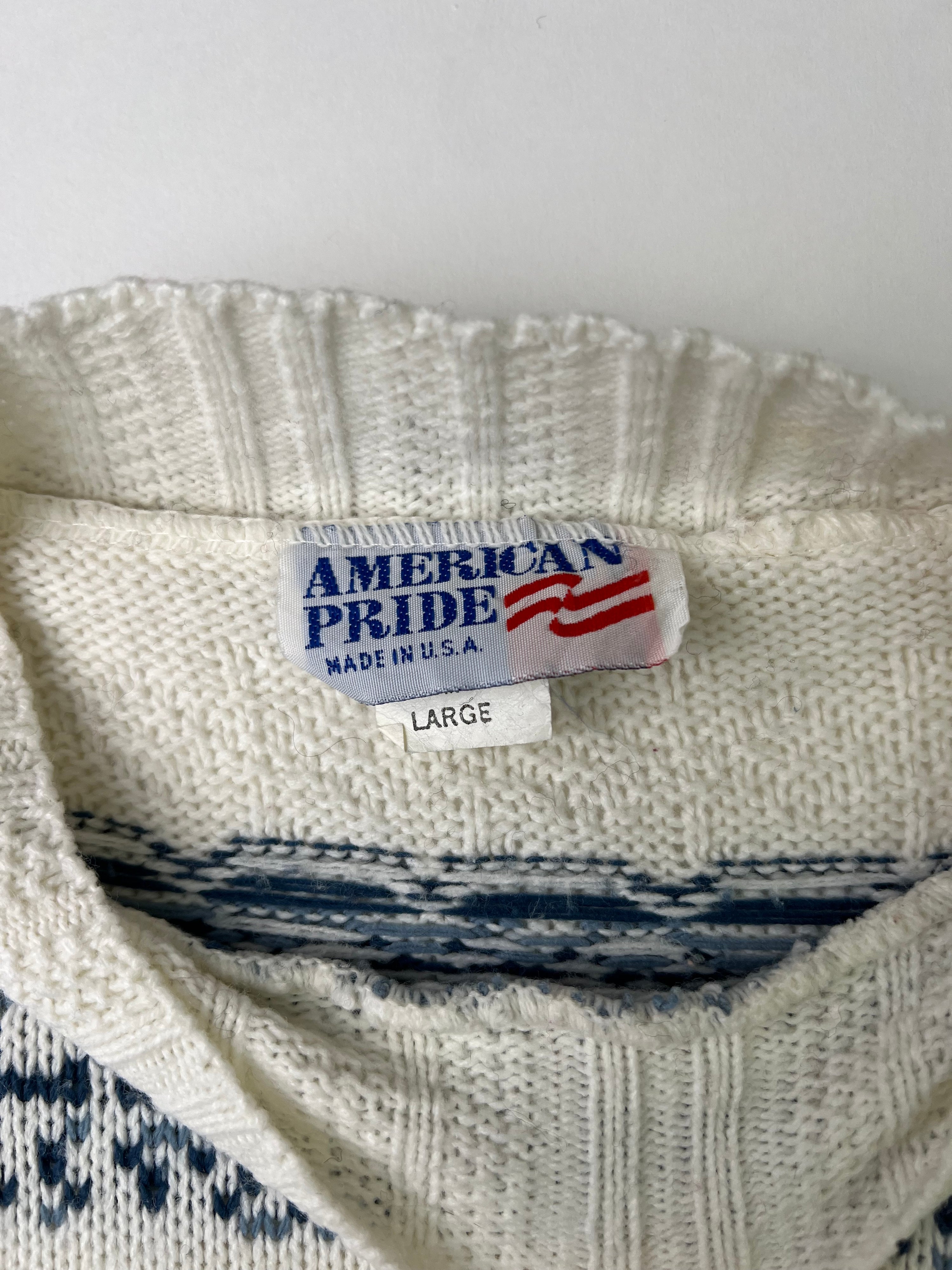 VINTAGE SWEATER CRAZY PATTERN KNIT WHITE MADE IN USA - XS