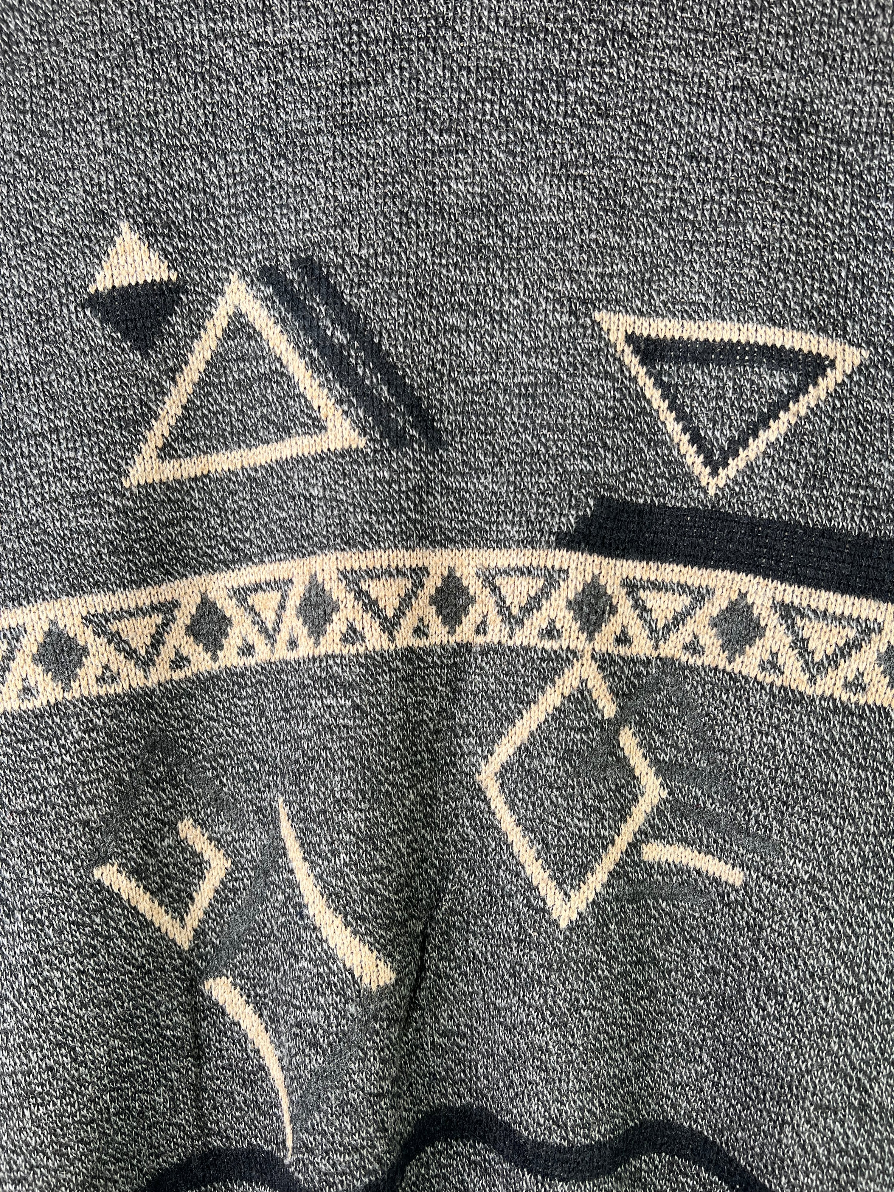 VINTAGE SWEATER COSBY PATTERN CRAZY KNIT GREY - L/XL