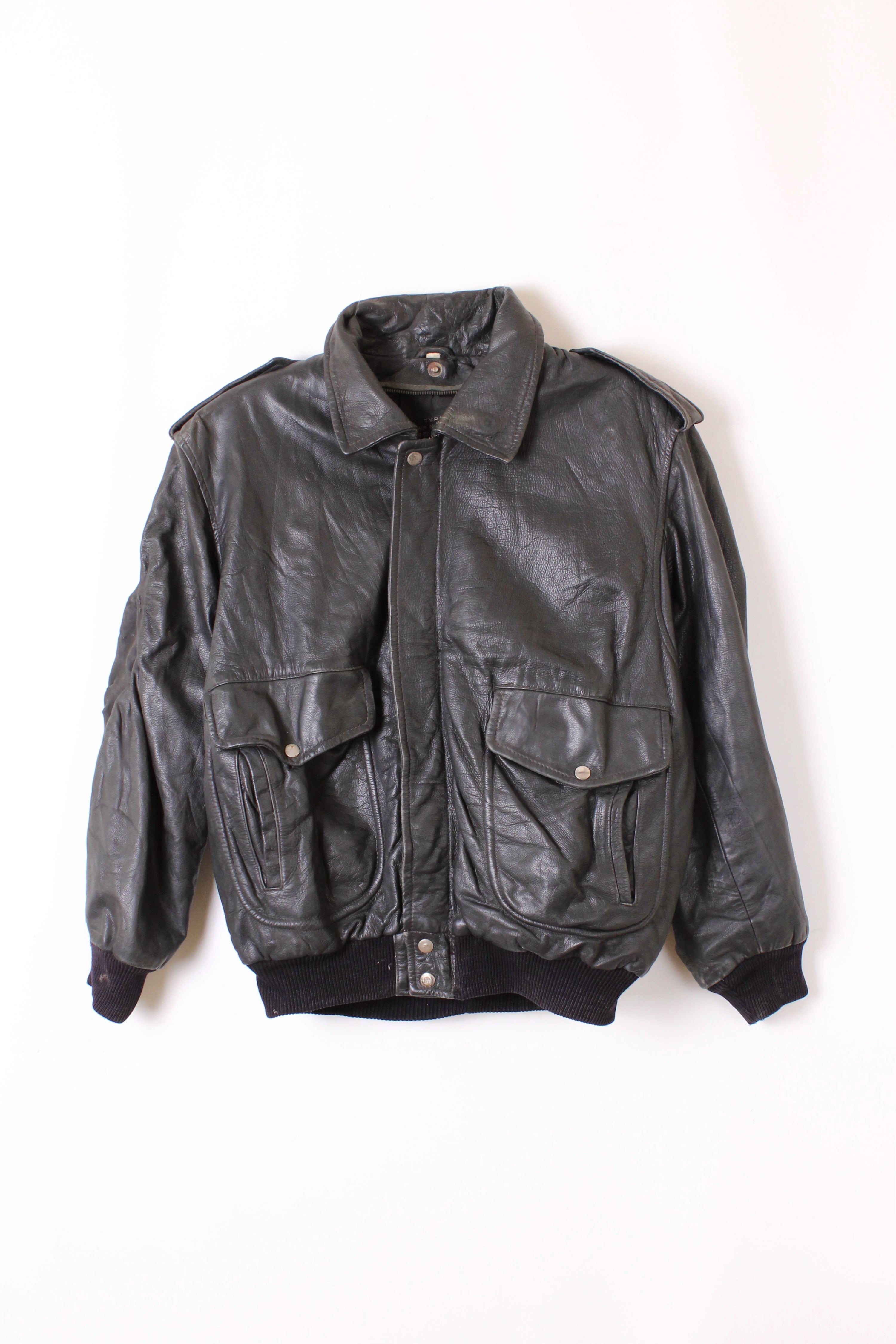 VINTAGE LEATHER FLIGHT JACKET BLACK - L/XL