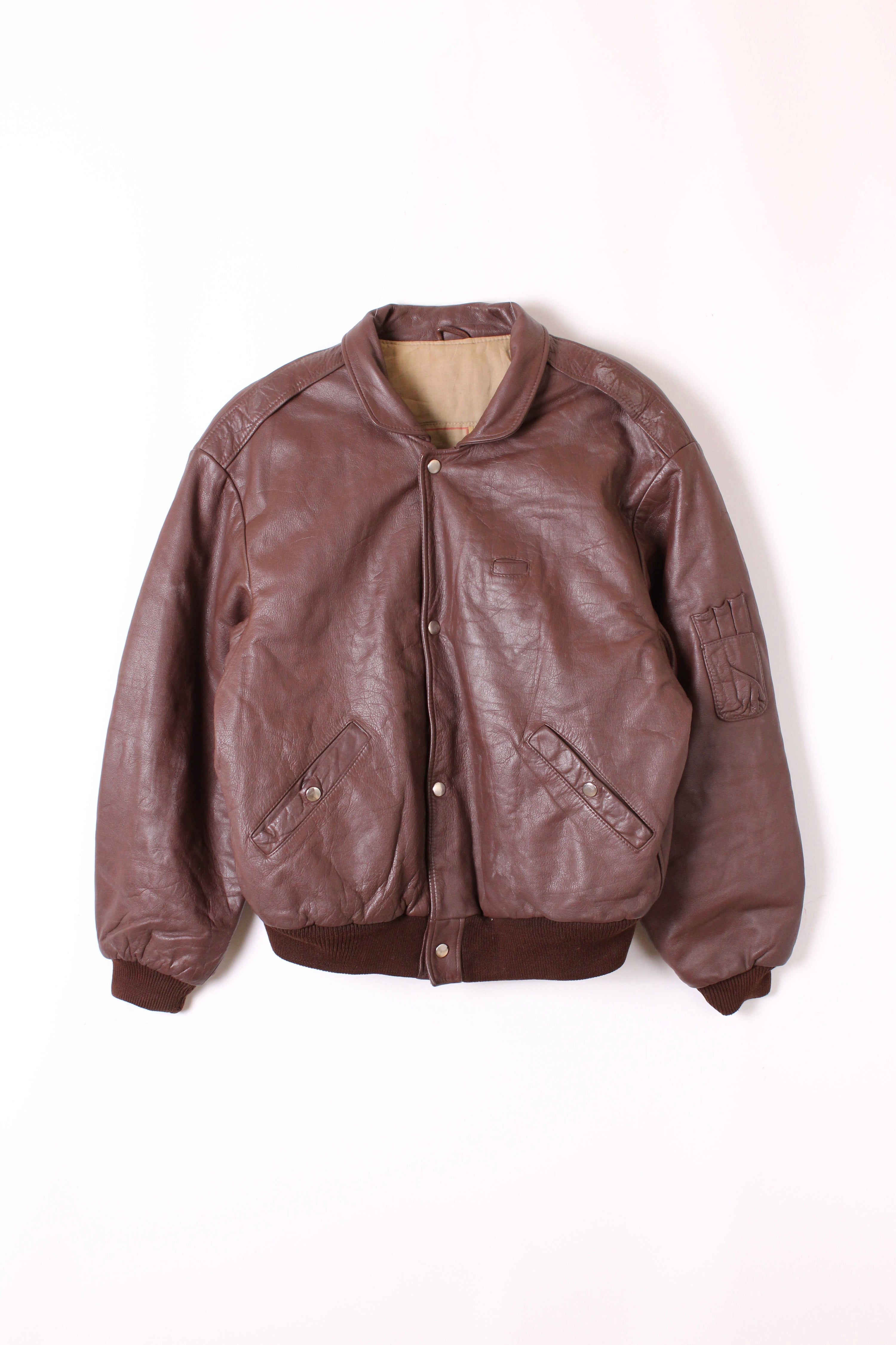 VINTAGE LEATHER FLIGHT BOMBER JACKET BROWN - XL