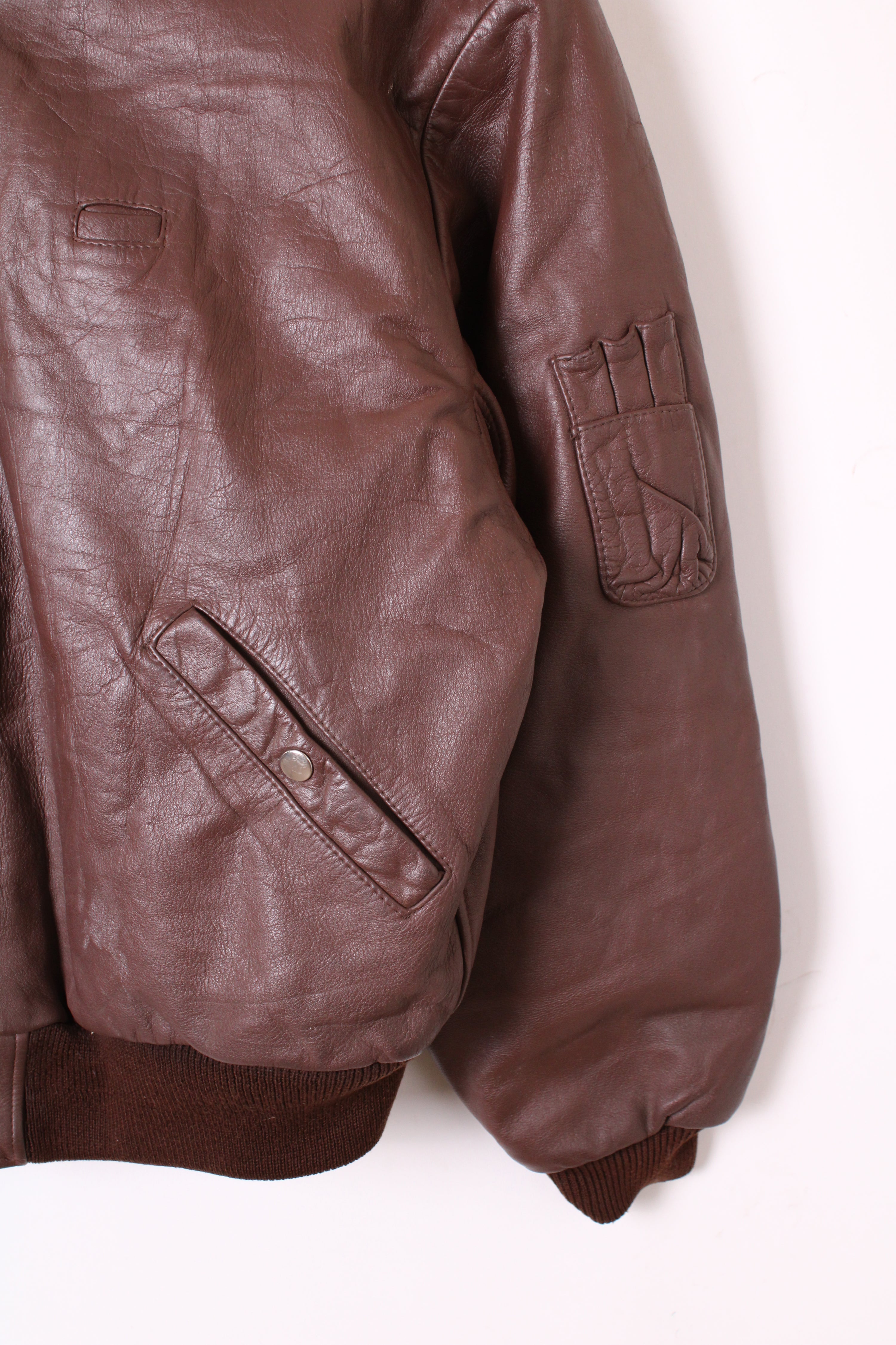 VINTAGE LEATHER FLIGHT BOMBER JACKET BROWN - XL