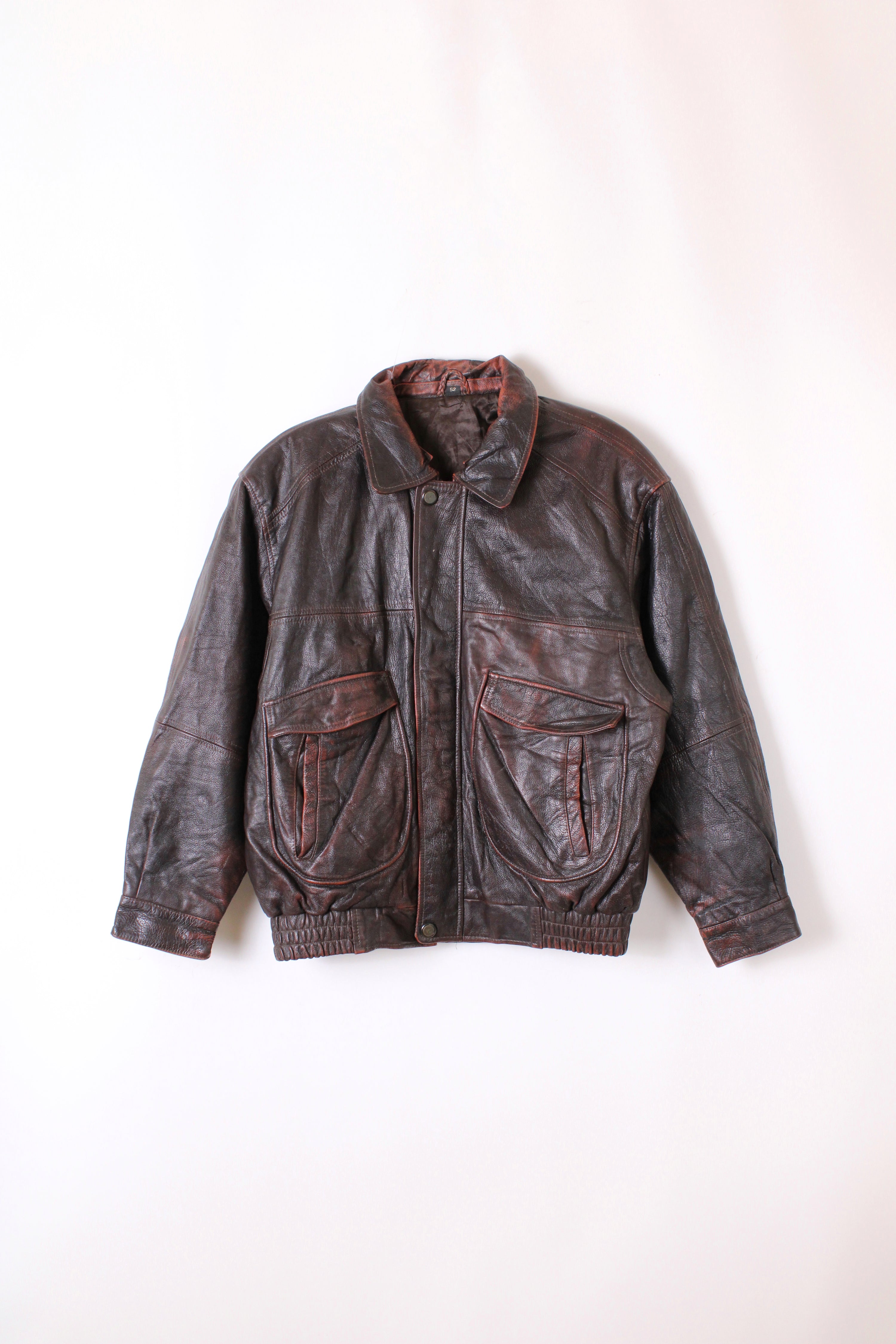 VINTAGE LEATHER FLIGHT BOMBER JACKET FADED BLACK - L/XL