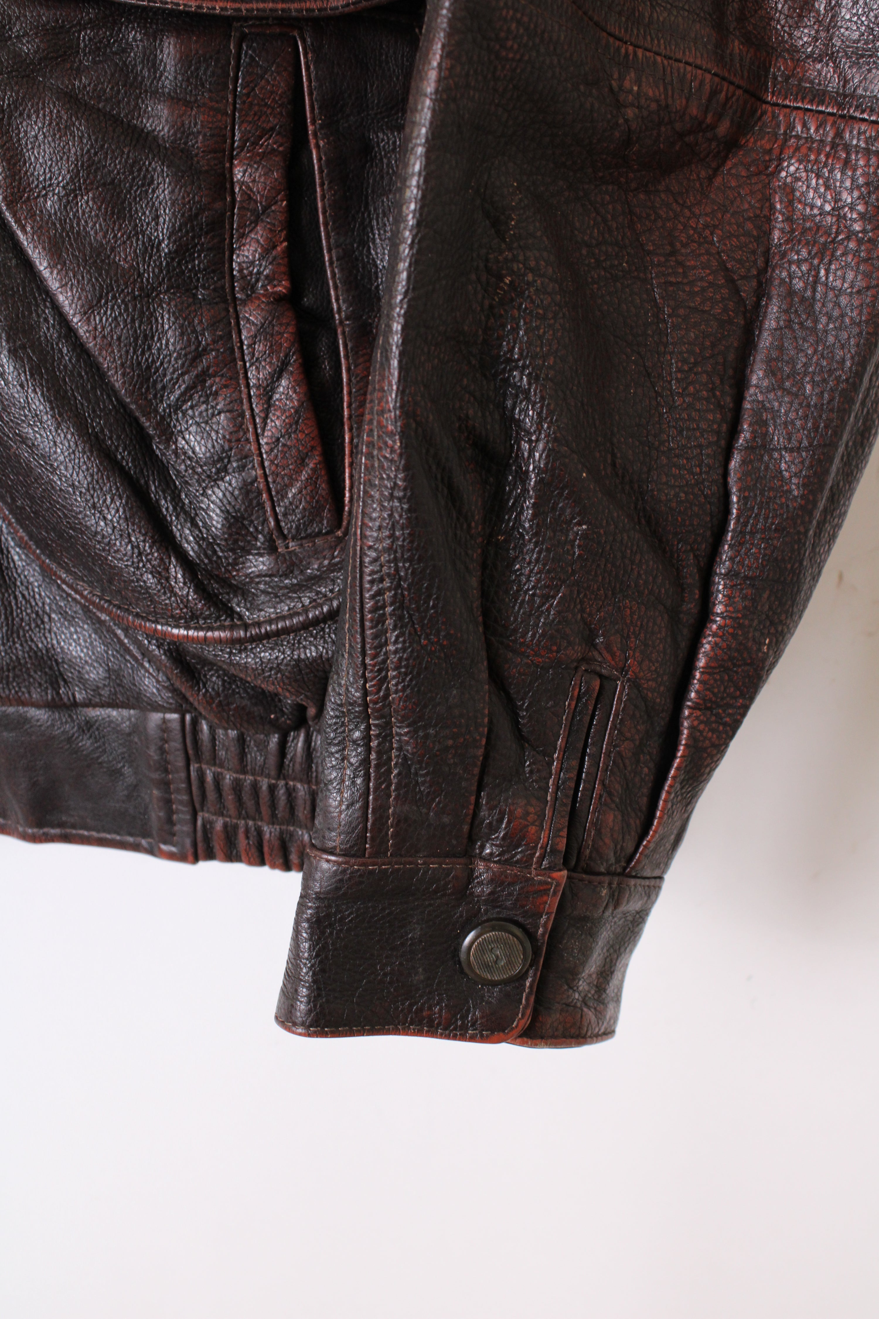 VINTAGE LEATHER FLIGHT BOMBER JACKET FADED BLACK - L/XL