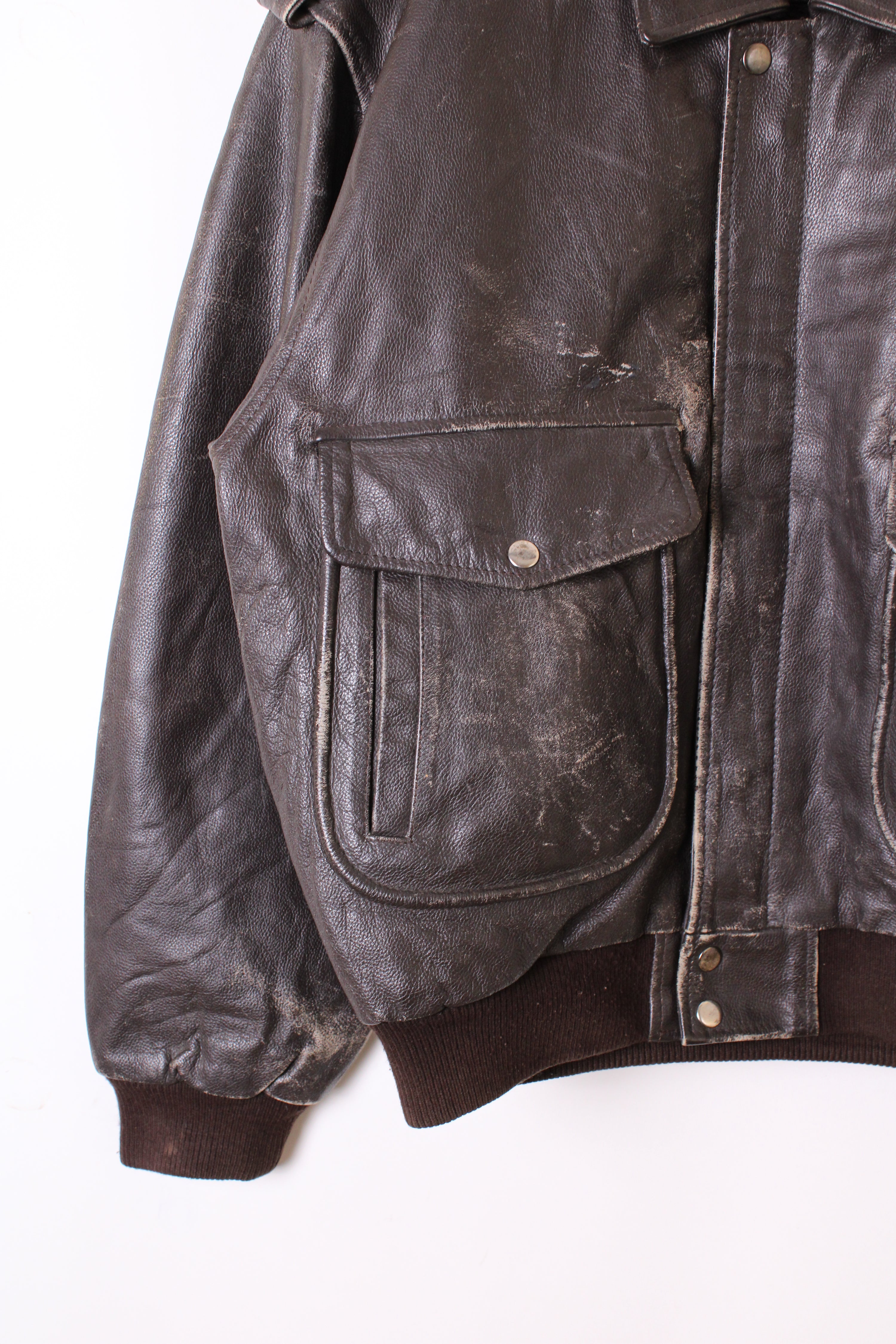 VINTAGE LEATHER AVIATOR FLIGHT JACKET BROWN - M