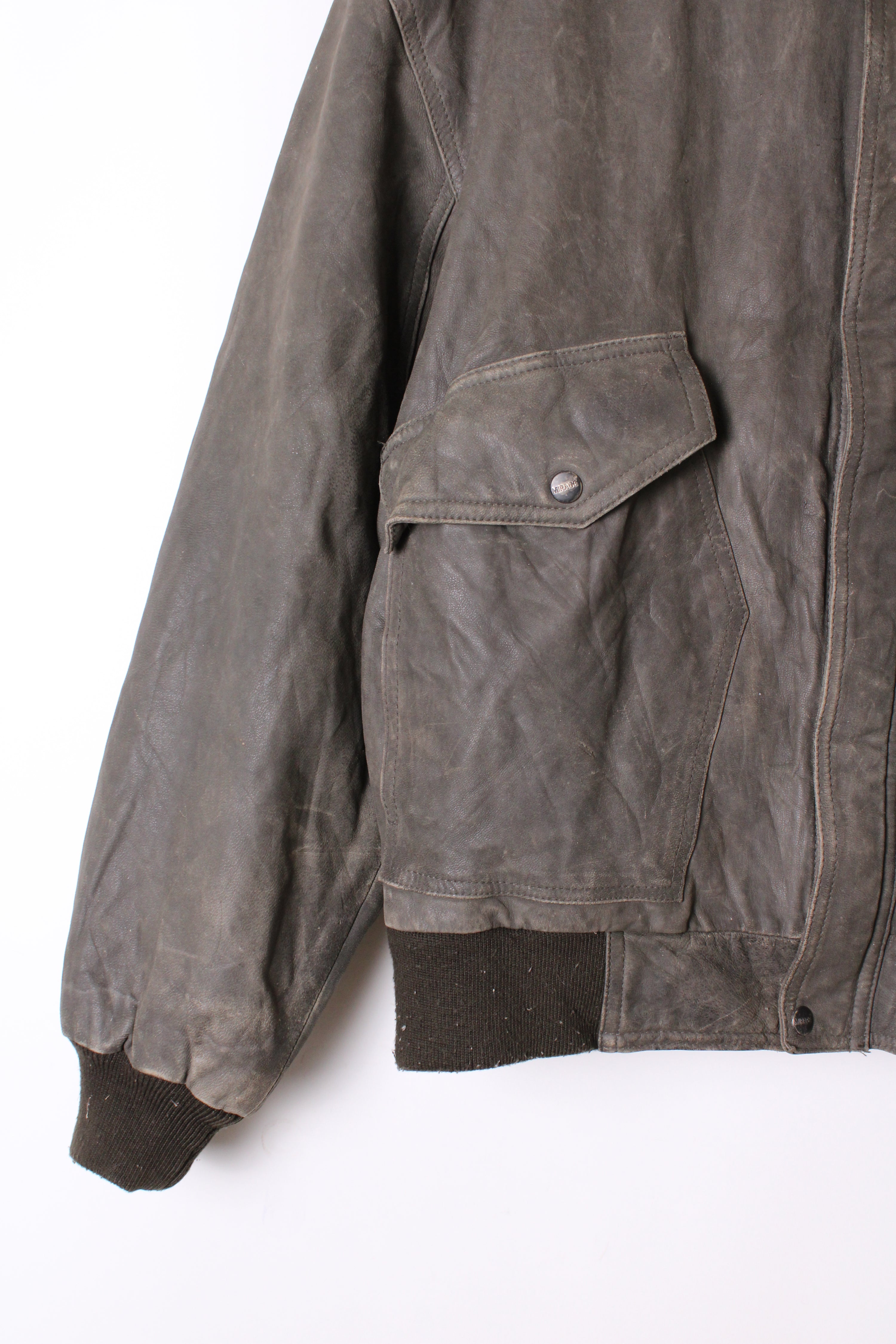 VINTAGE LEATHER AVIATOR FLIGHT JACKET GRAY - L