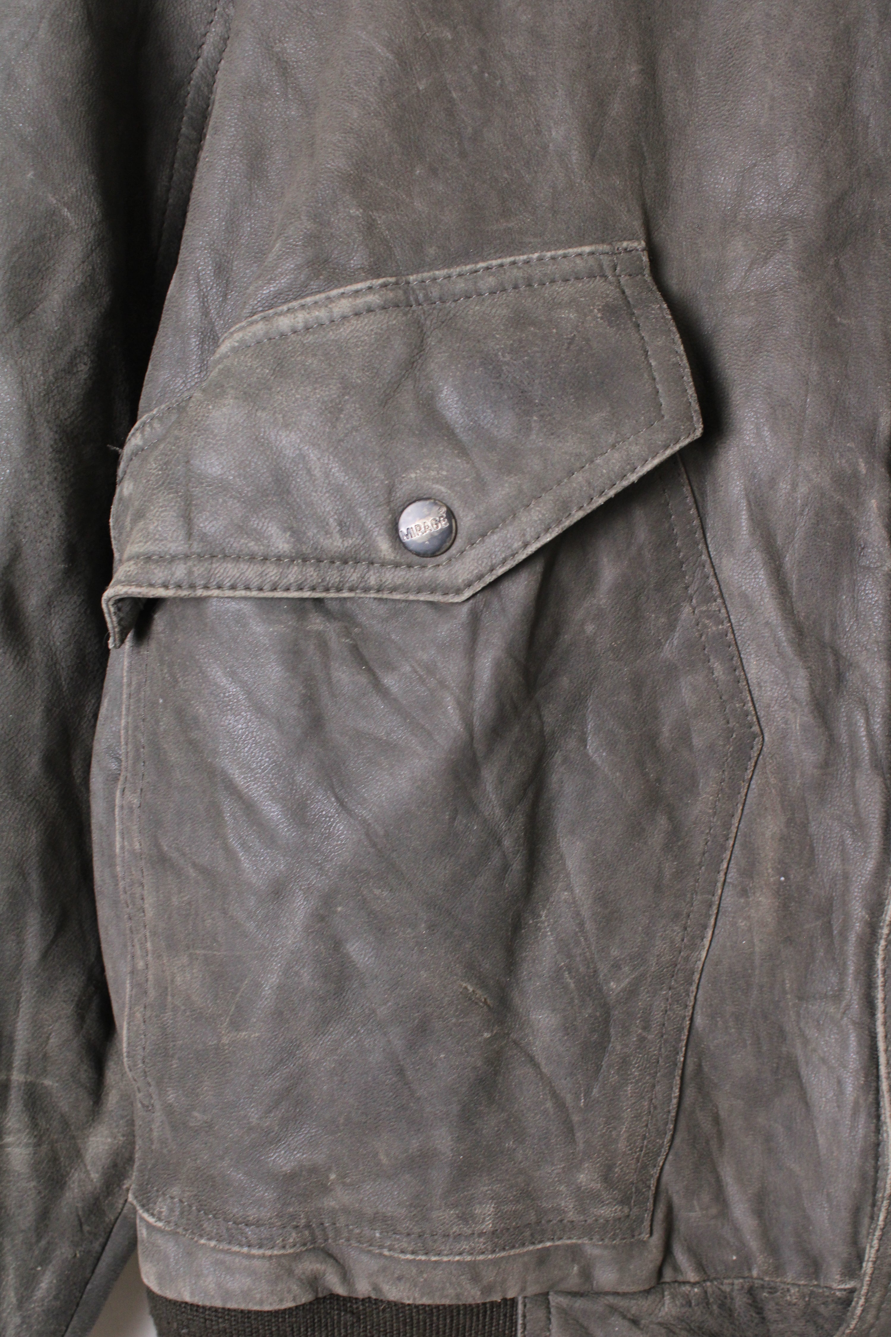 VINTAGE LEATHER AVIATOR FLIGHT JACKET GRAY - L