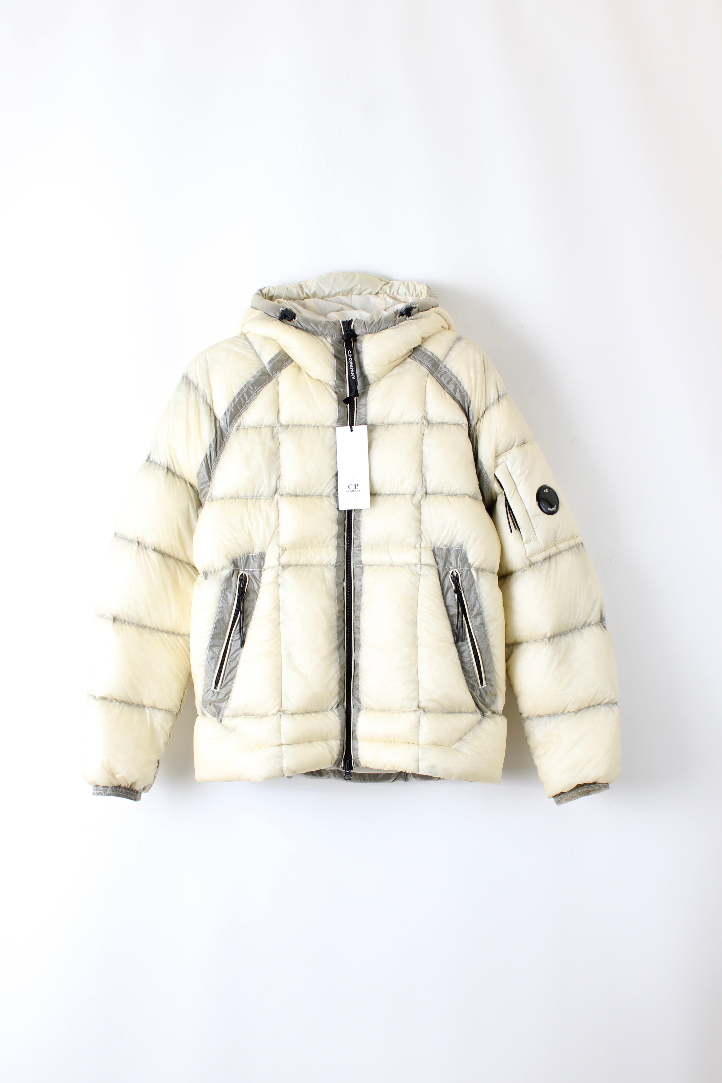 CP COMPANY DD SHELL HOODED DOWN PUFFER JACKET GAUZE WHITE - SMALL