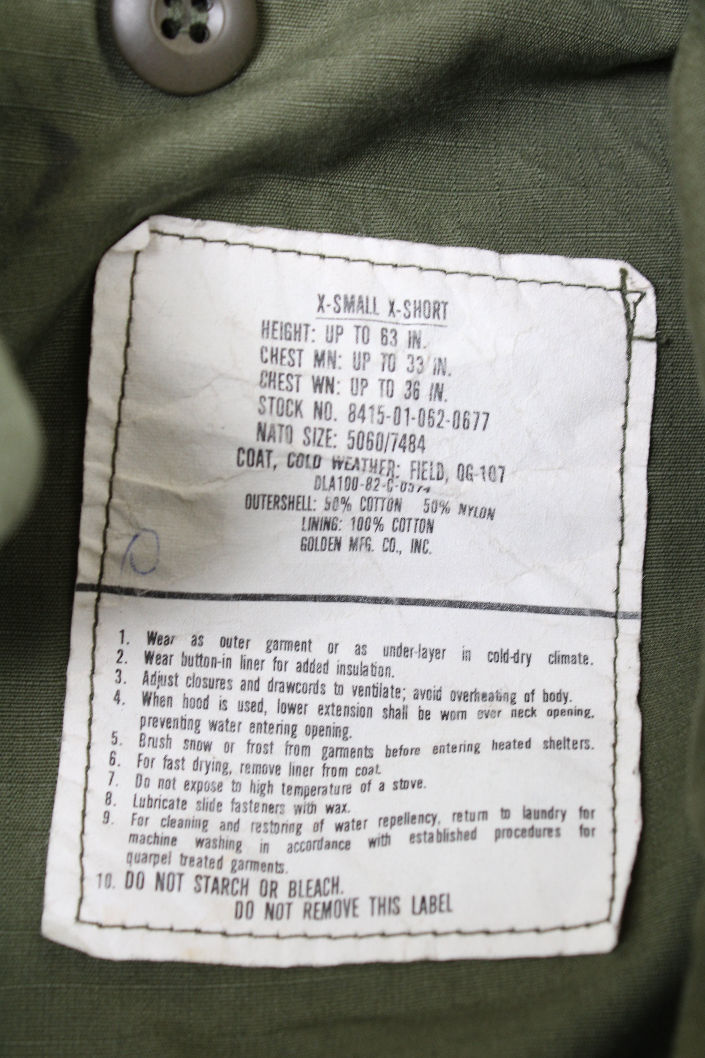 FIELD JACKET M65 US ARMY OG-107 GREEN - XS