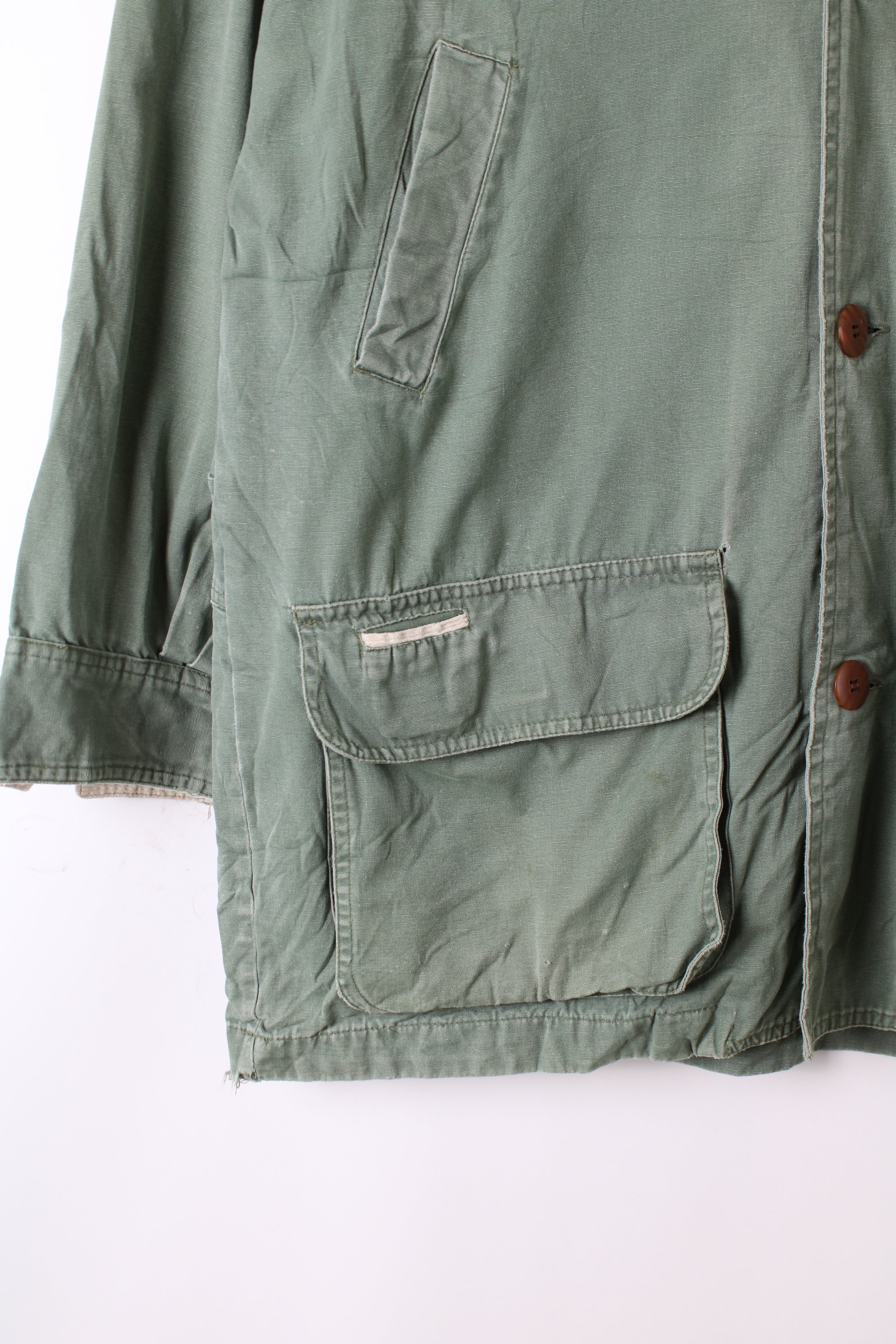 VINTAGE HUNTING JACKET CANVAS COTTON FADED GREEN - L