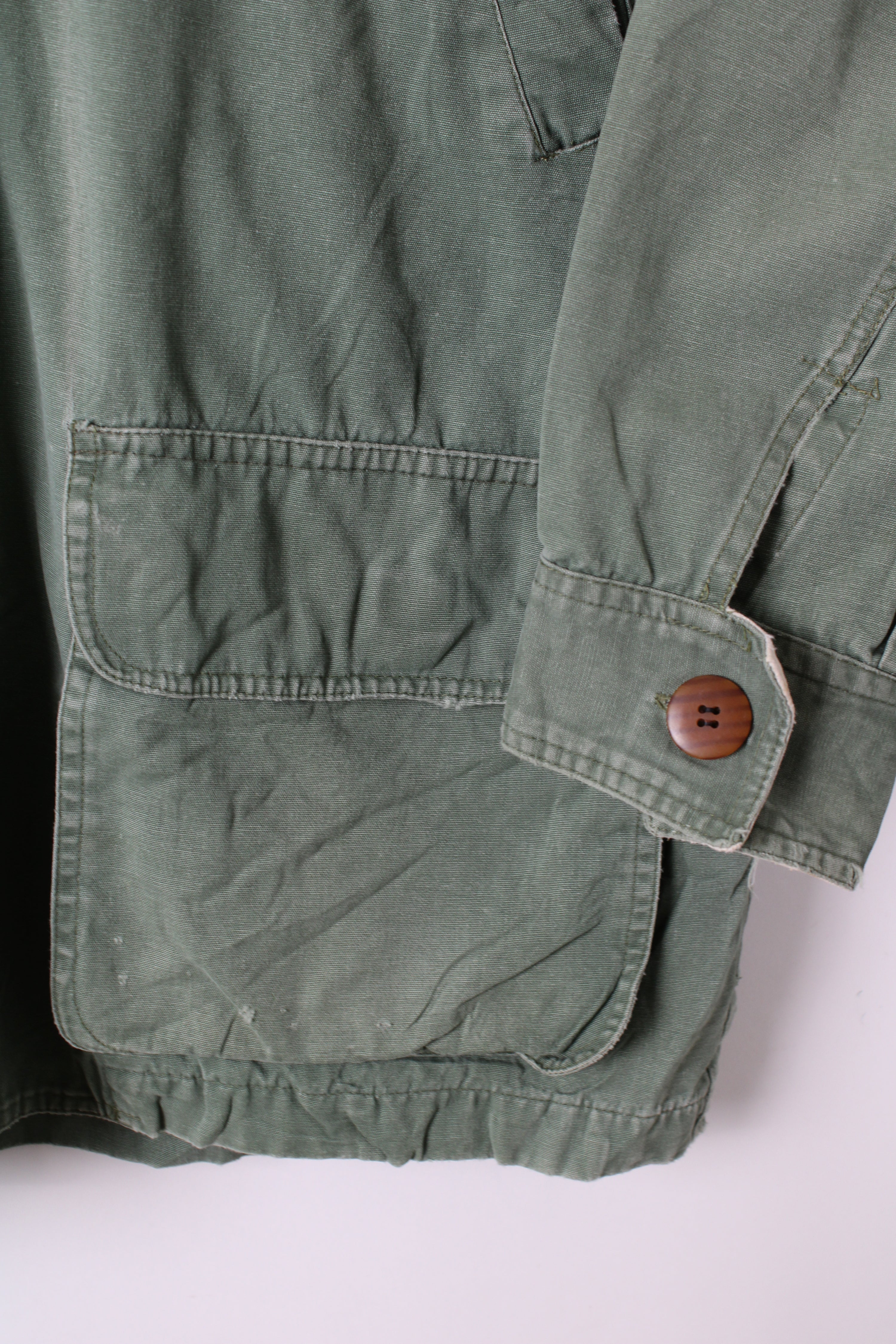 VINTAGE HUNTING JACKET CANVAS COTTON FADED GREEN - L