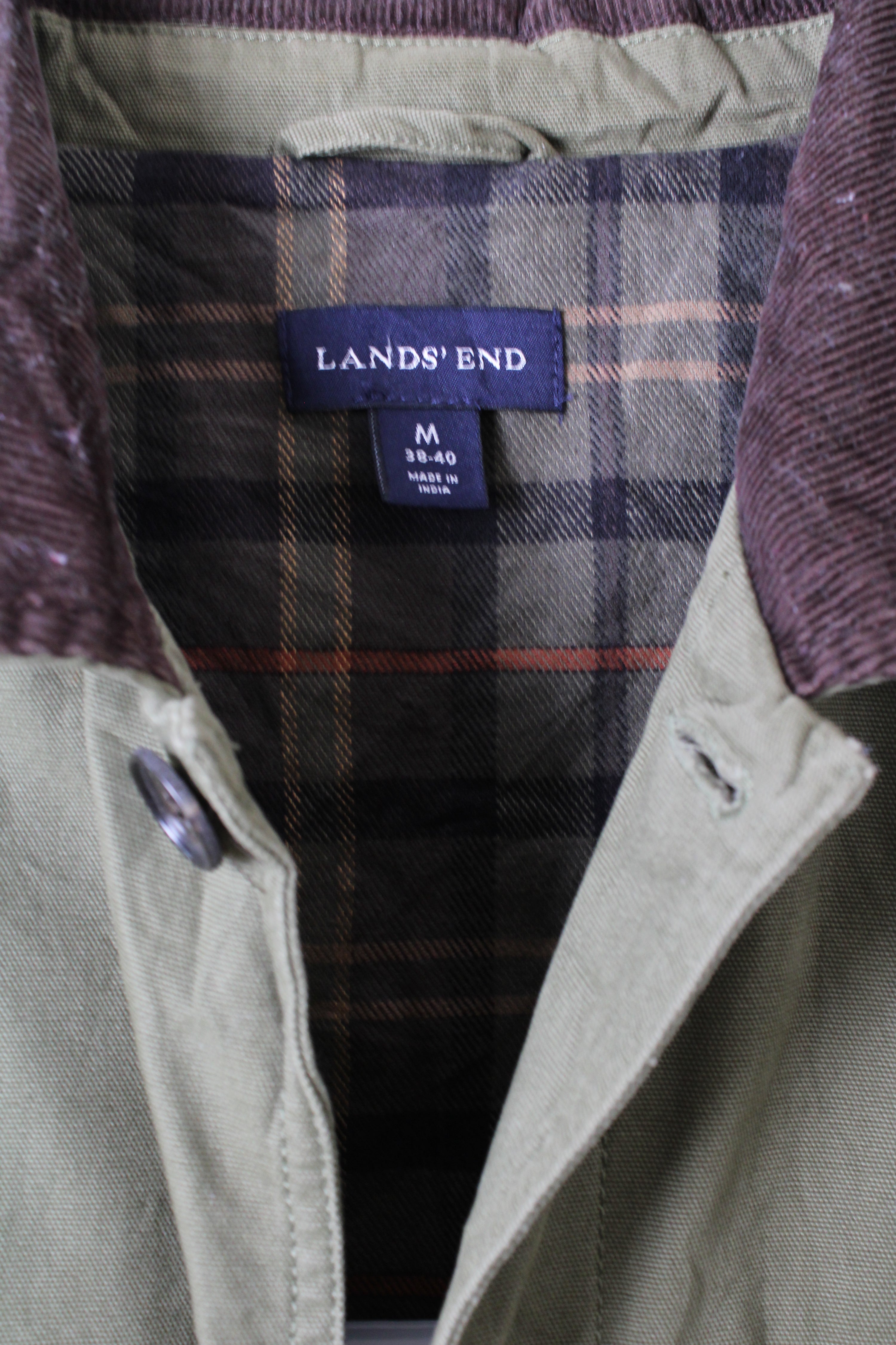 LANDS END VINTAGE HUNTING JACKET CANVAS COTTON GREEN - M