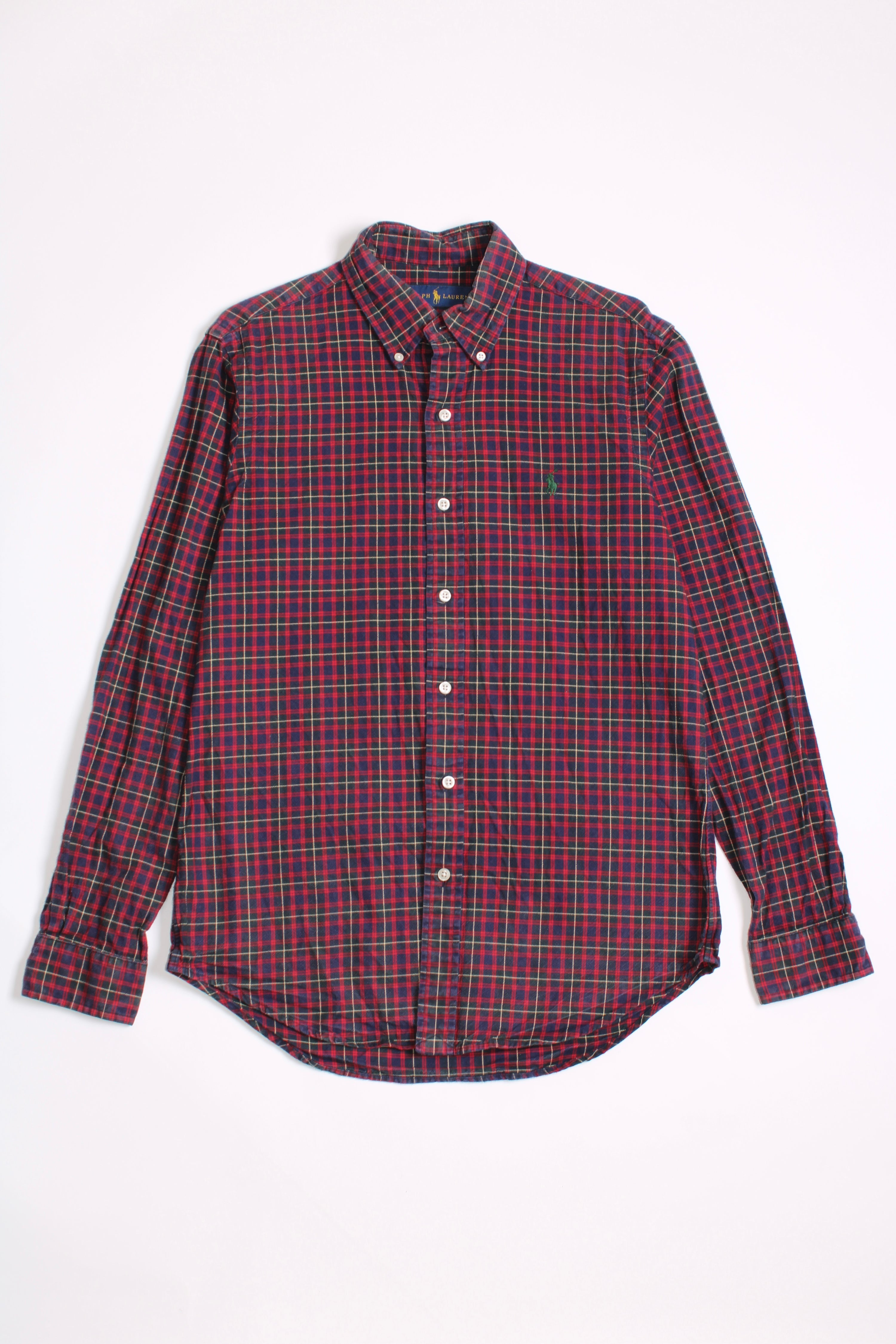 RALPH LAUREN BUTTON DOWN CHECKED SHIRT RED - S