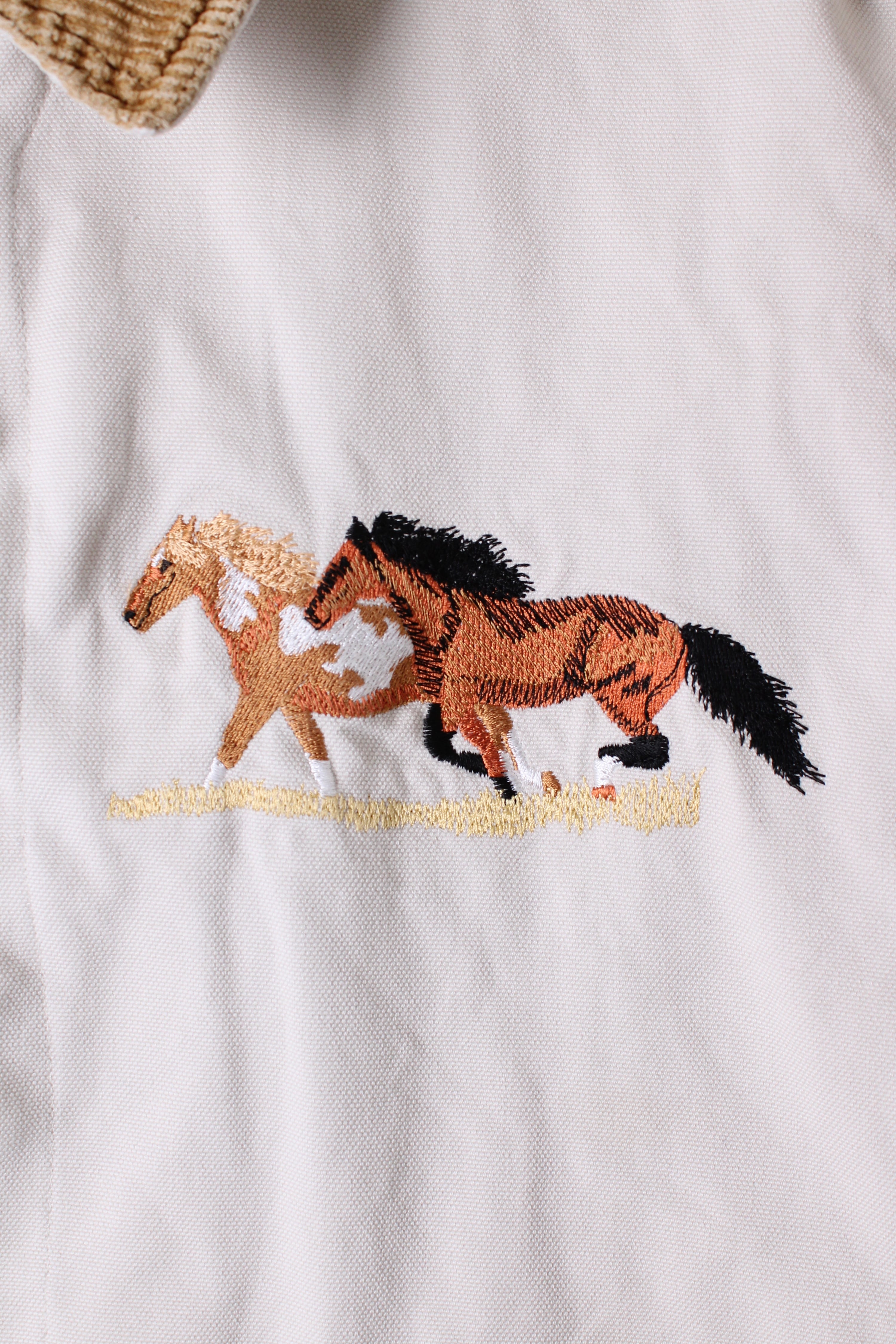 VINTAGE HUNTING JACKET CANVAS BEIGE EMBROIDERED - L