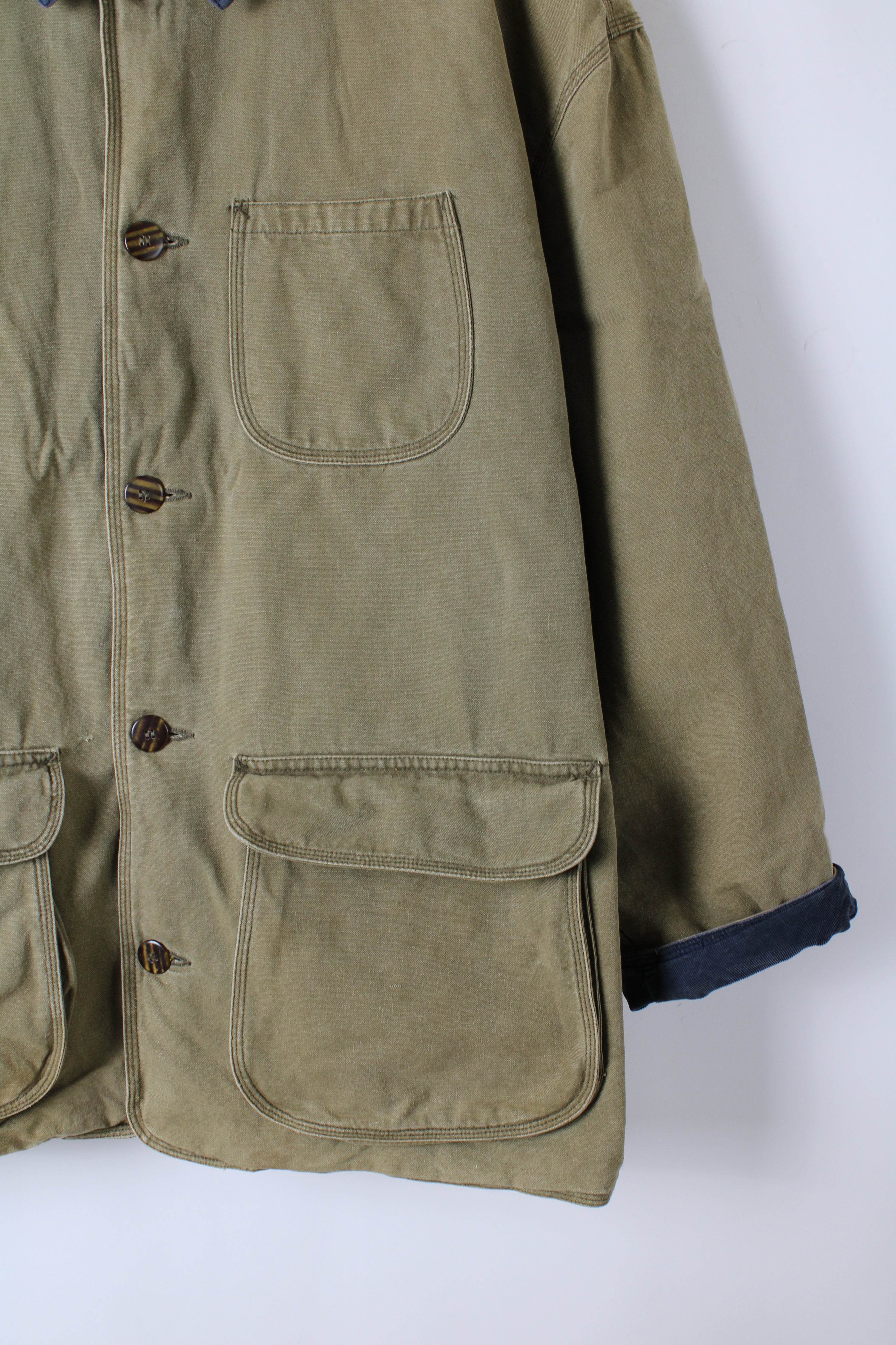 VINTAGE J CREW HUNTING JACKET CHORE COAT CANVAS FADED GREEN - XL