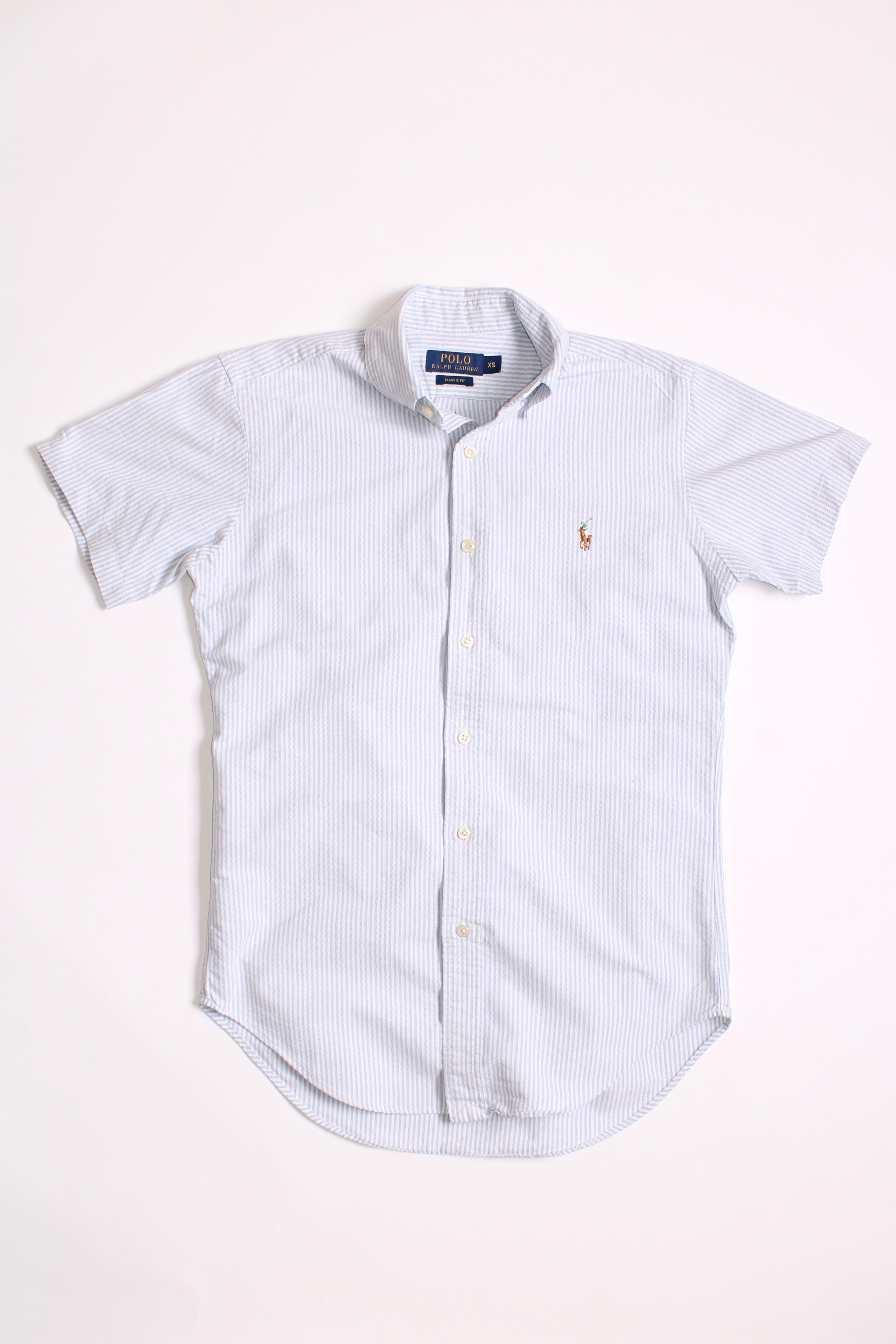 RALPH LAUREN OXFORD STRIPED SHORT SLEEVES SHIRT - XS