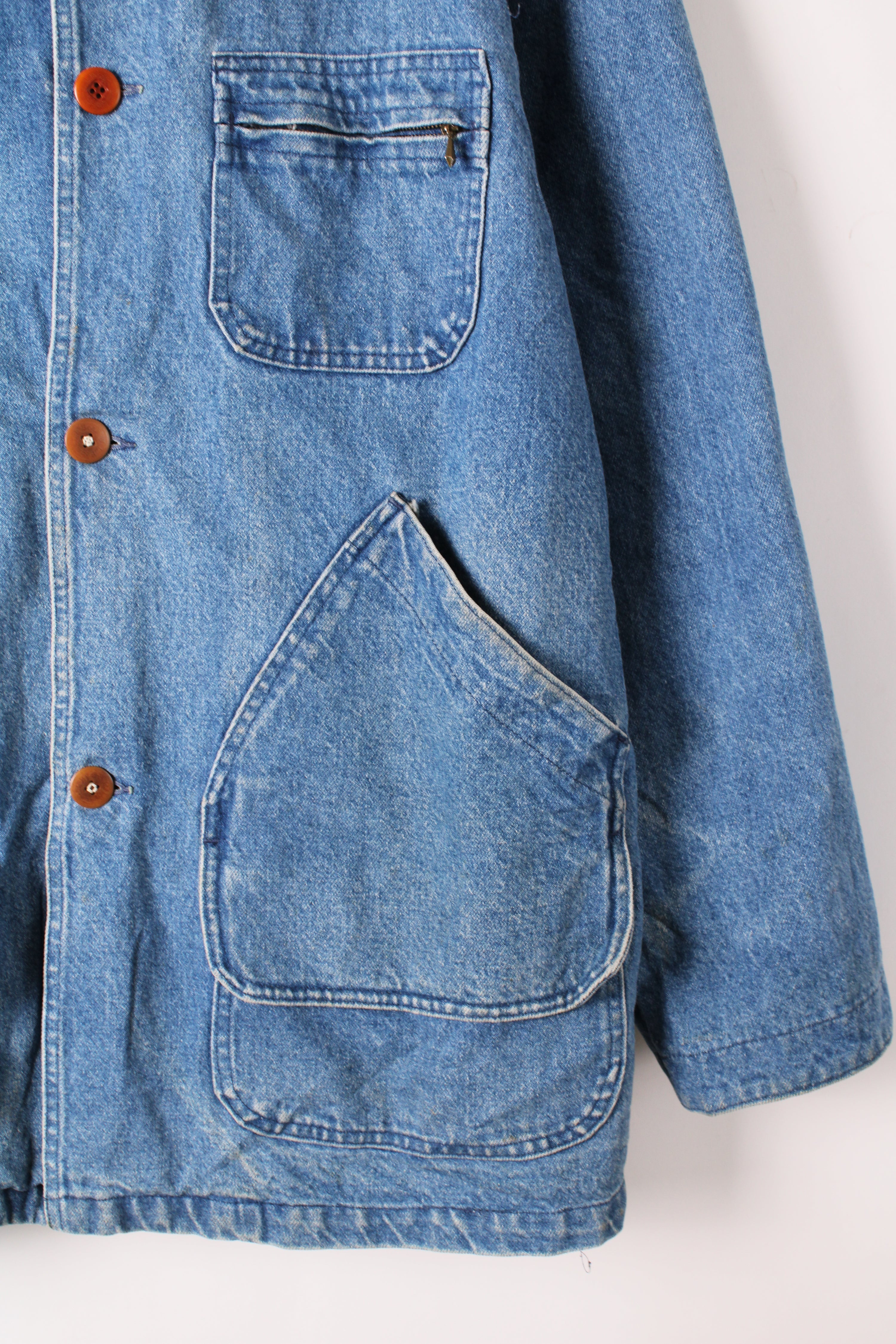 LL BEAN VINTAGE HUNTING JACKET DENIM BLUE MADE IN USA - XL