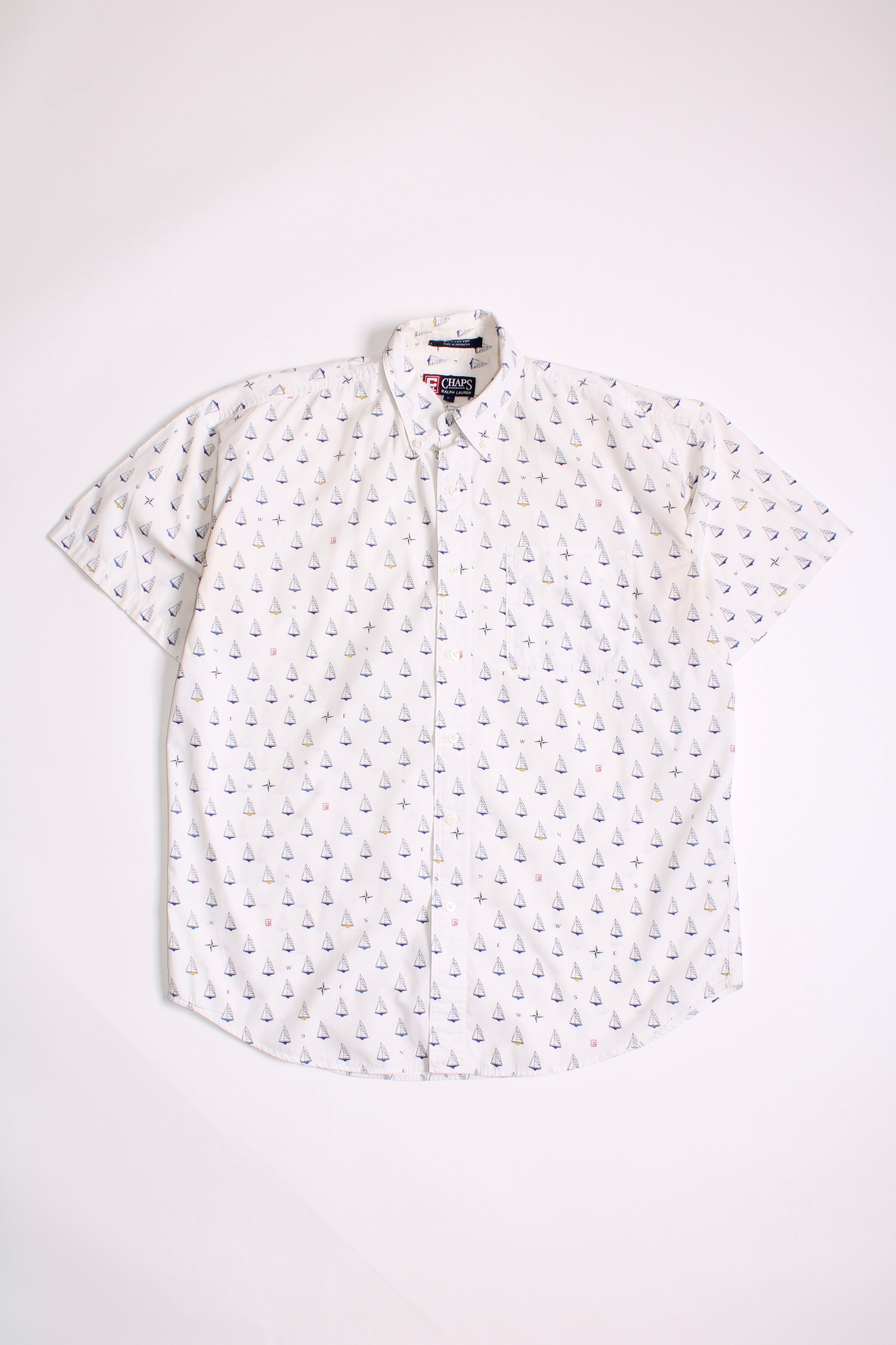 RALPH LAUREN CHAPS SHORT SLEEVES SHIRT MARINA PATTERN - L