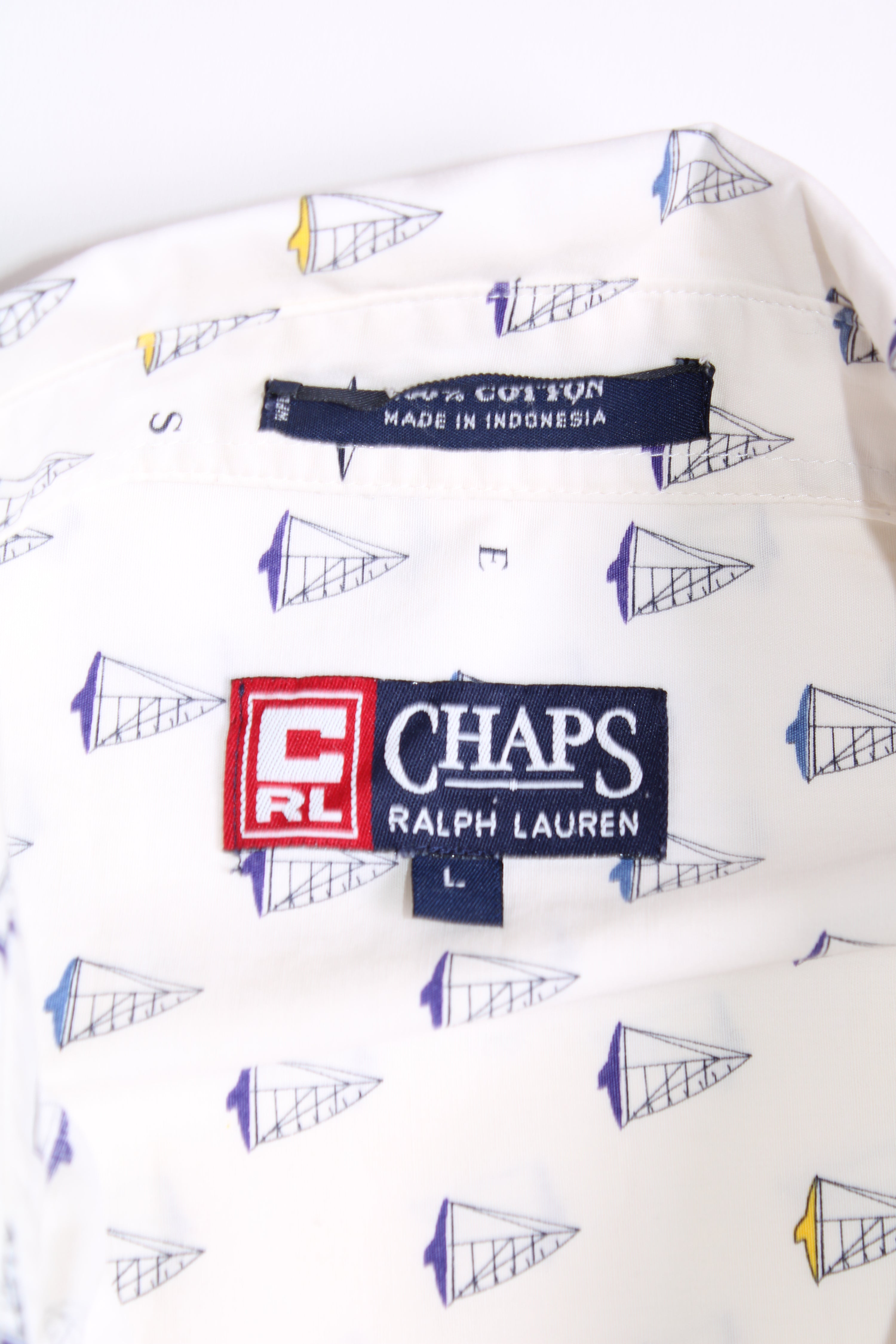 RALPH LAUREN CHAPS SHORT SLEEVES SHIRT MARINA PATTERN - L