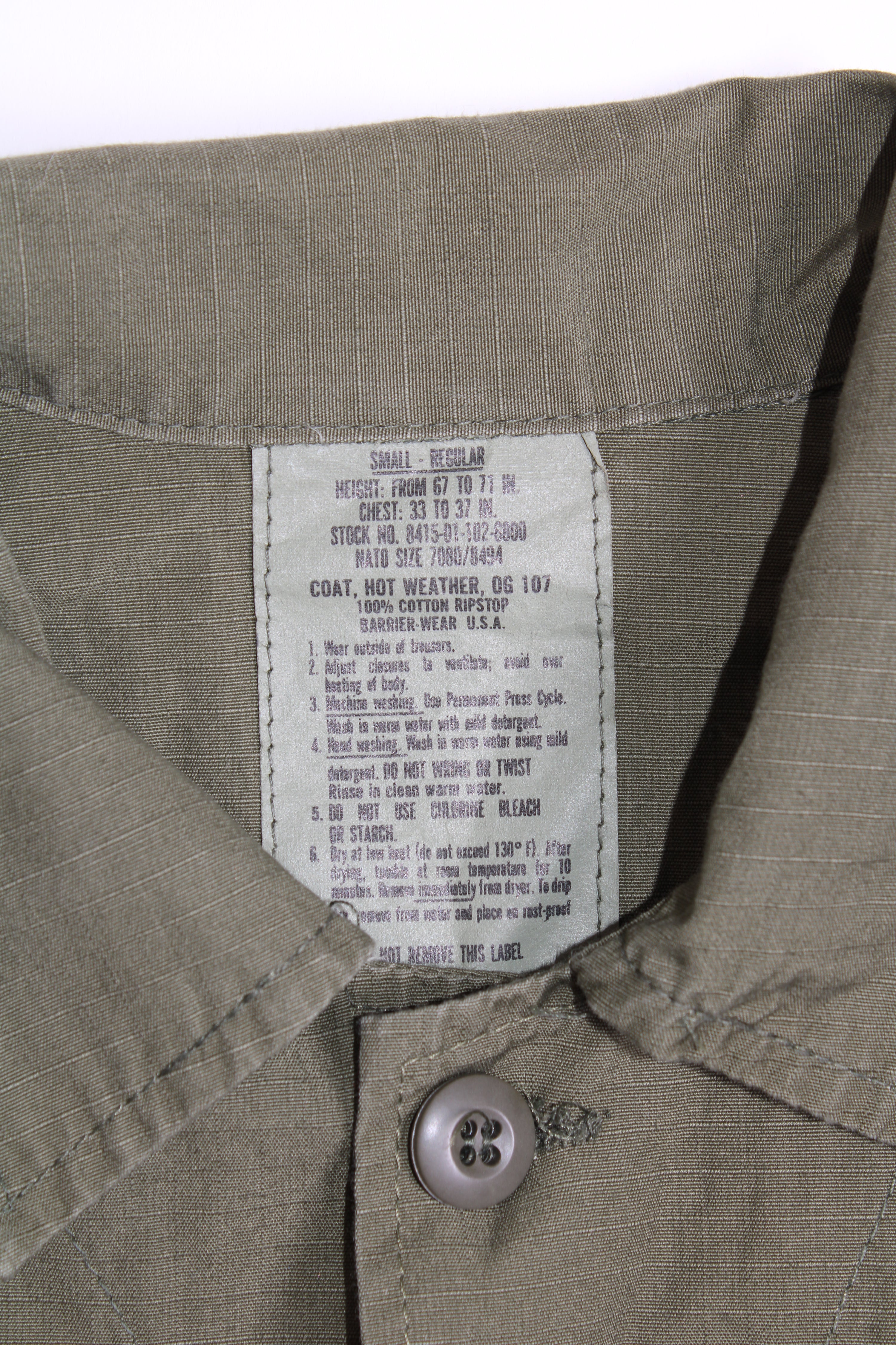 US ARMY OG 107 VINTAGE BDU JACKET OLIVE GREEN - S