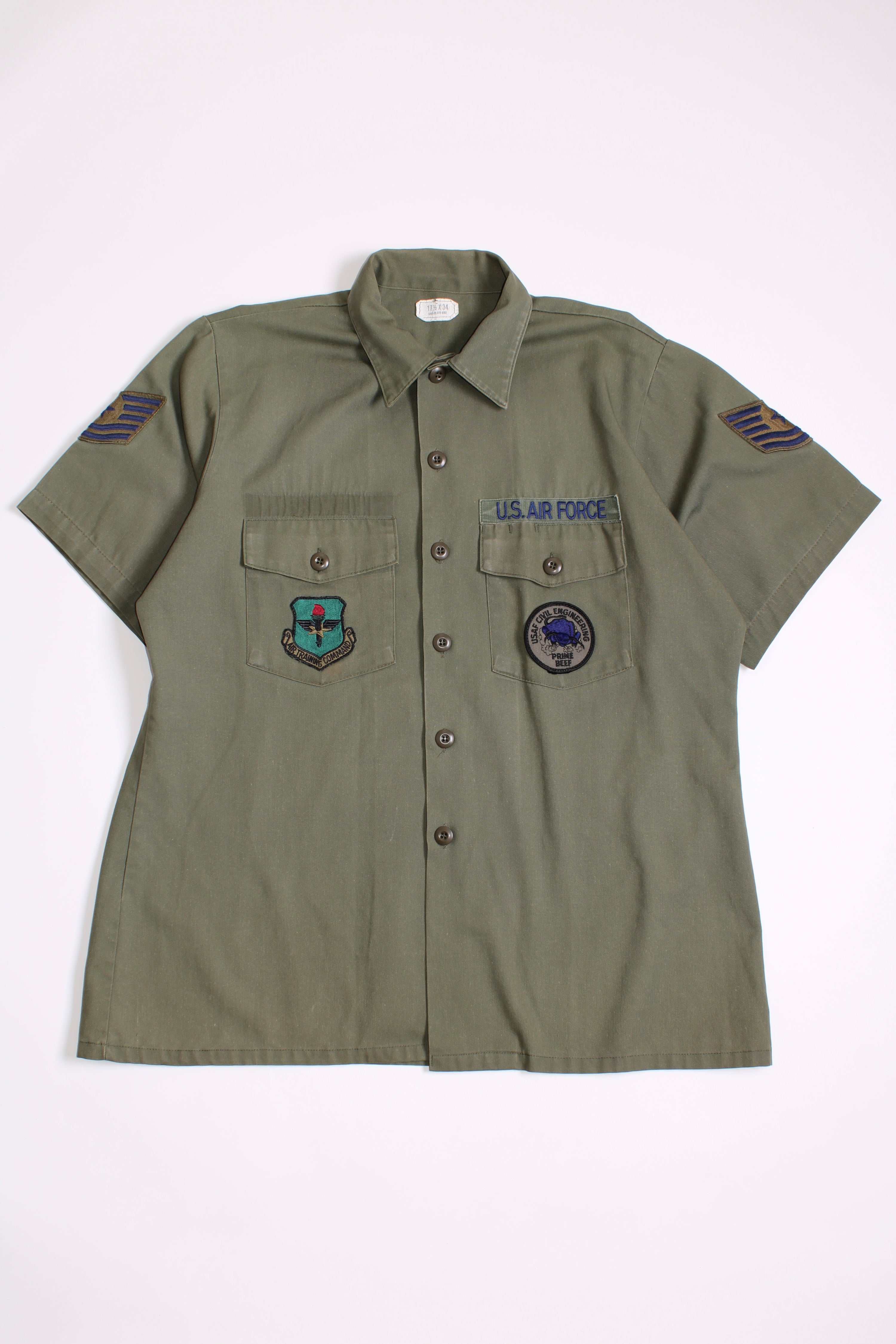 US ARMY OG 507 FATIGUE SHIRT GREEN SHORT SLEEVES - L/XL