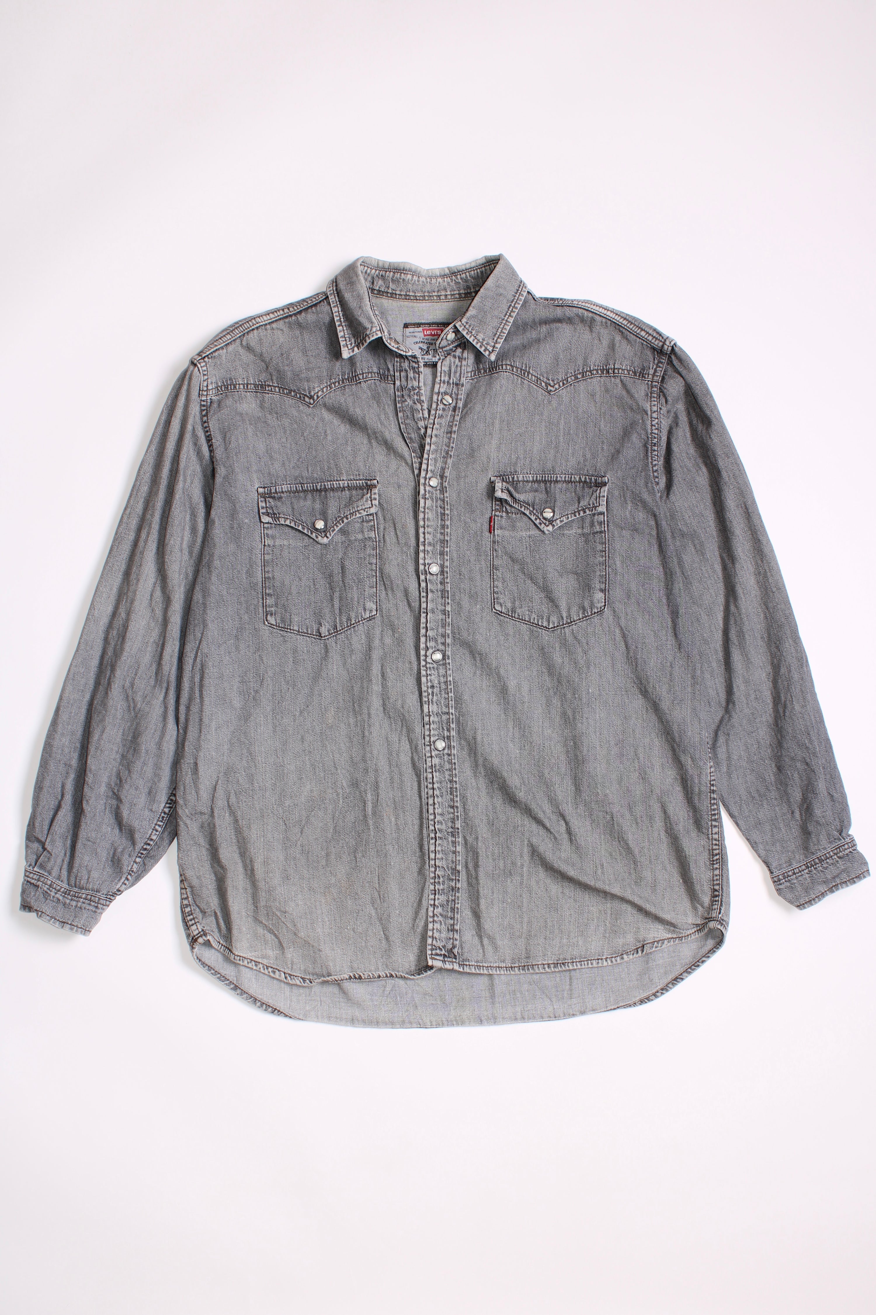 LEVIS VINTAGE WESTERN DENIM SHIRT GREY WASH  1990S VTG - L
