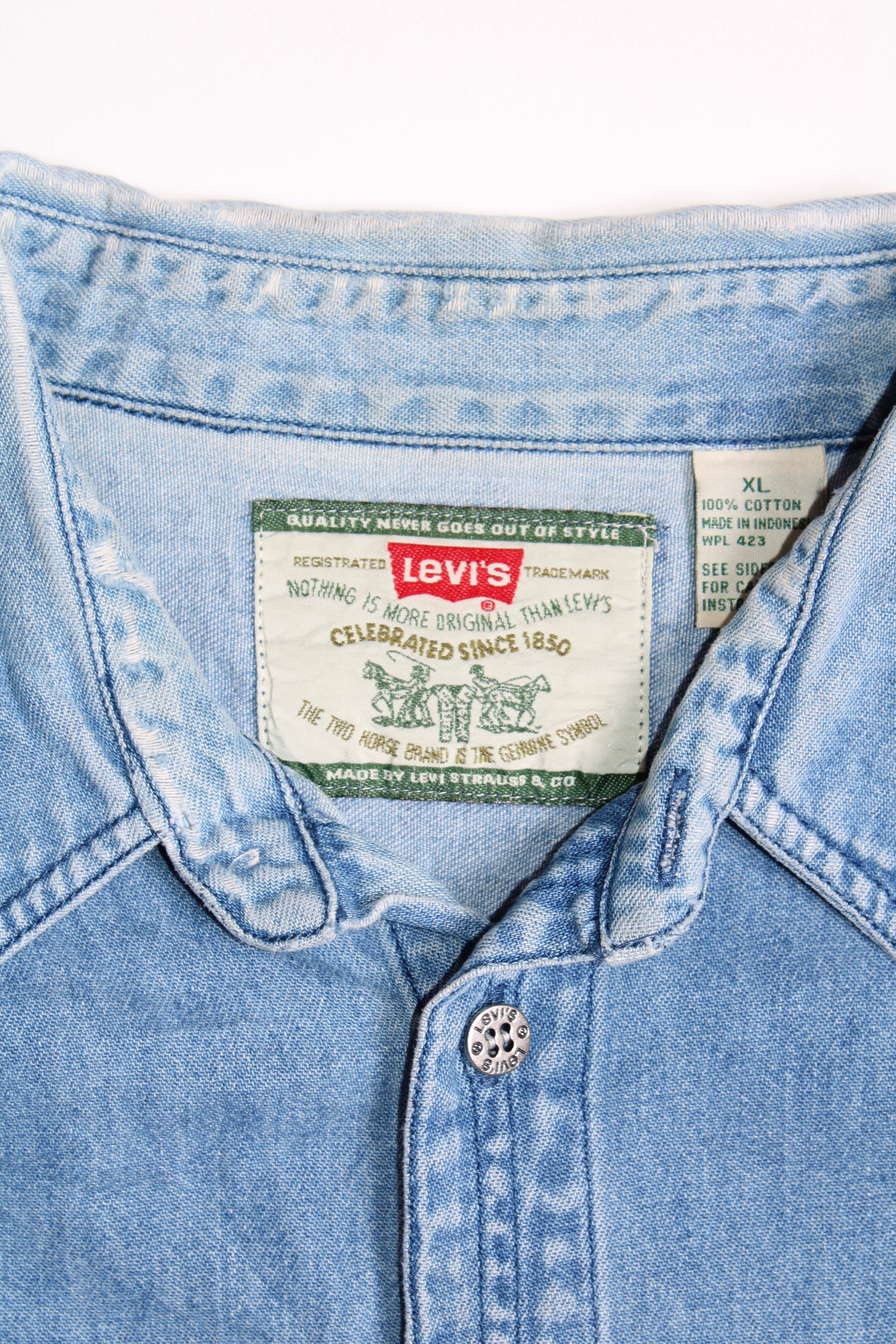 LEVIS VINTAGE WESTERN DENIM SHIRT BLUE INDIGO  1990S VTG - XL