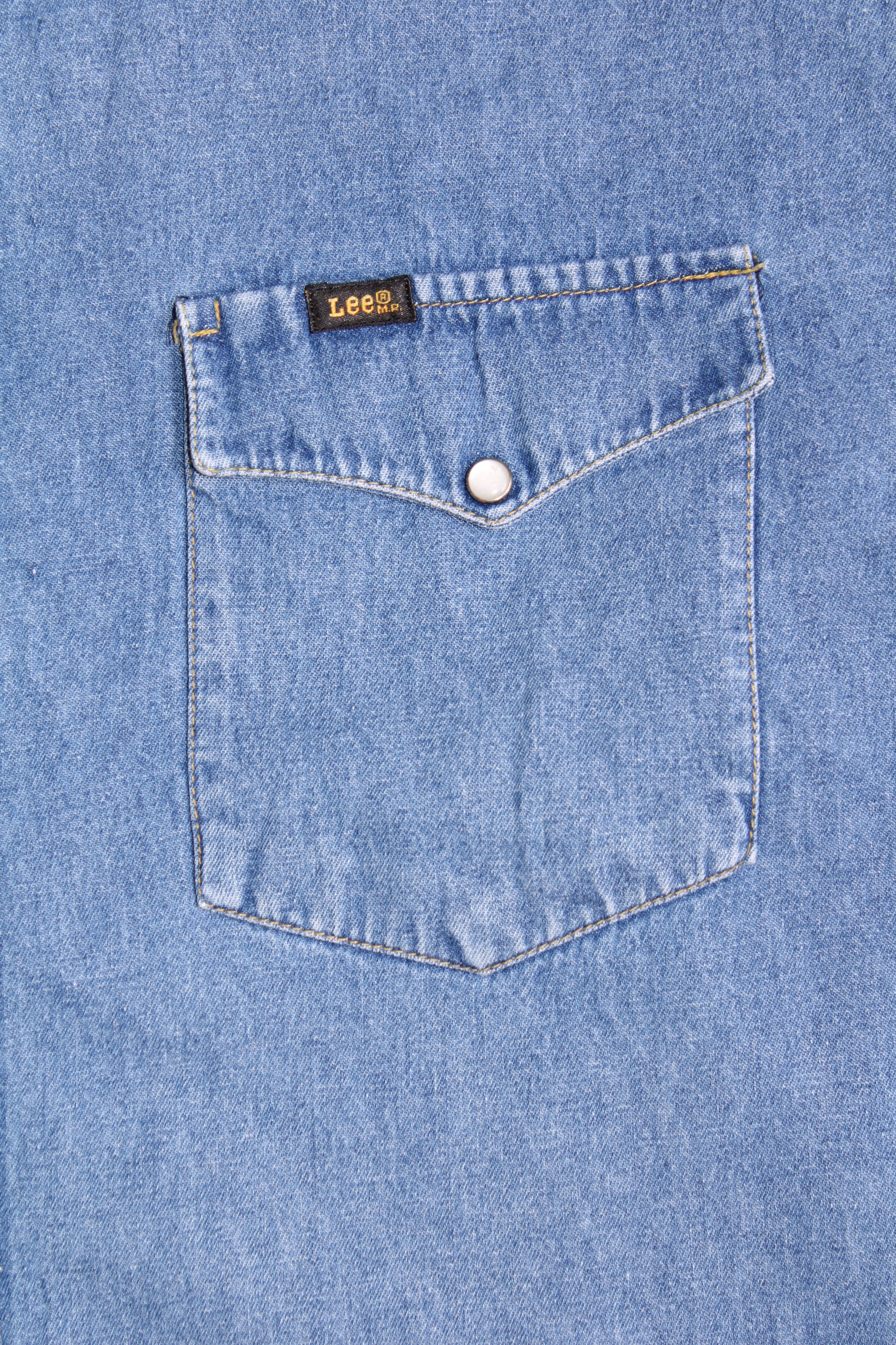LEE VINTAGE WESTERN DENIM SHIRT BLUE WASH  1990S VTG - L/XL