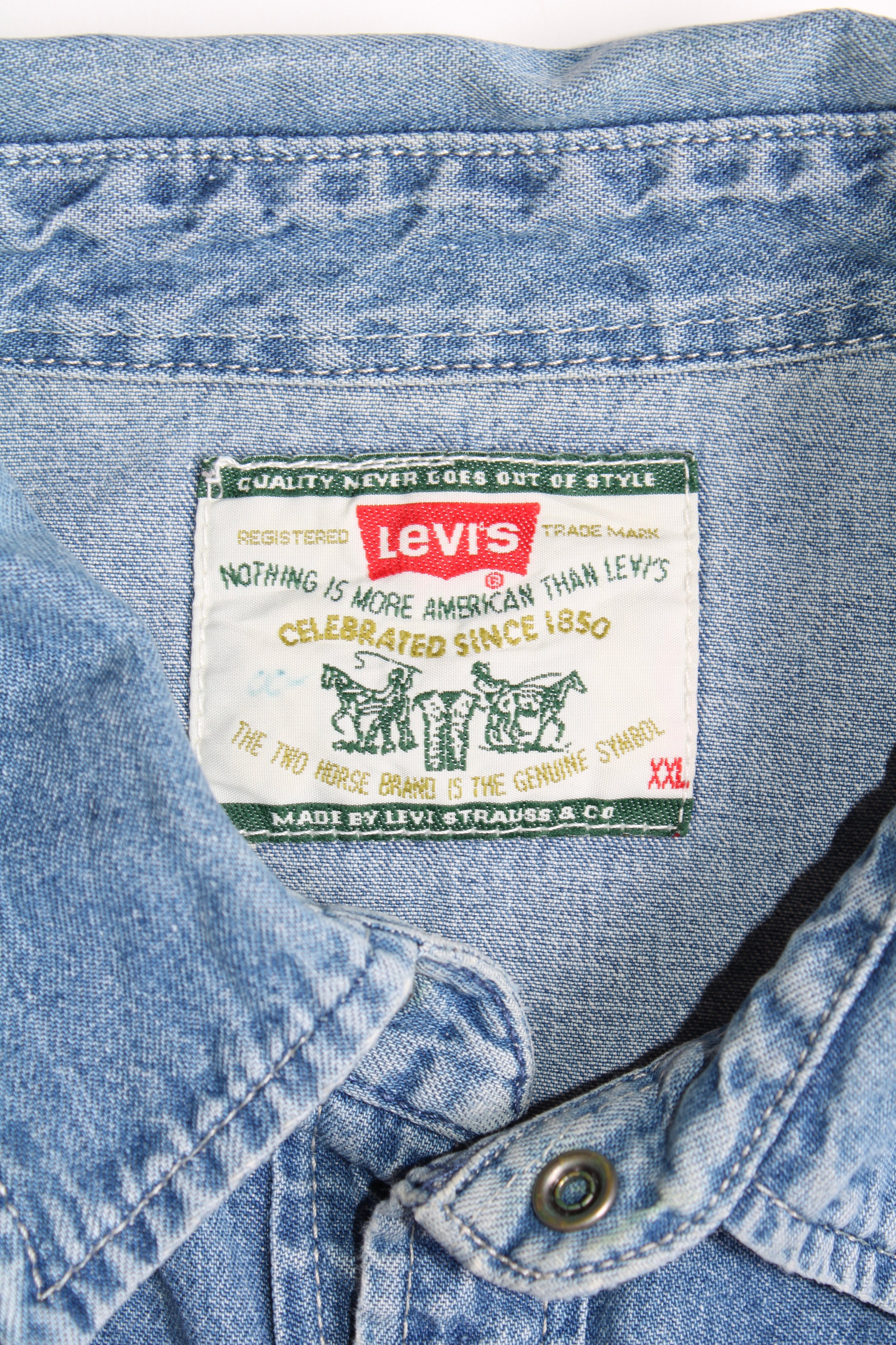 LEVIS VINTAGE WESTERN DENIM SHIRT BLUE WASH 1990S VTG - XXL