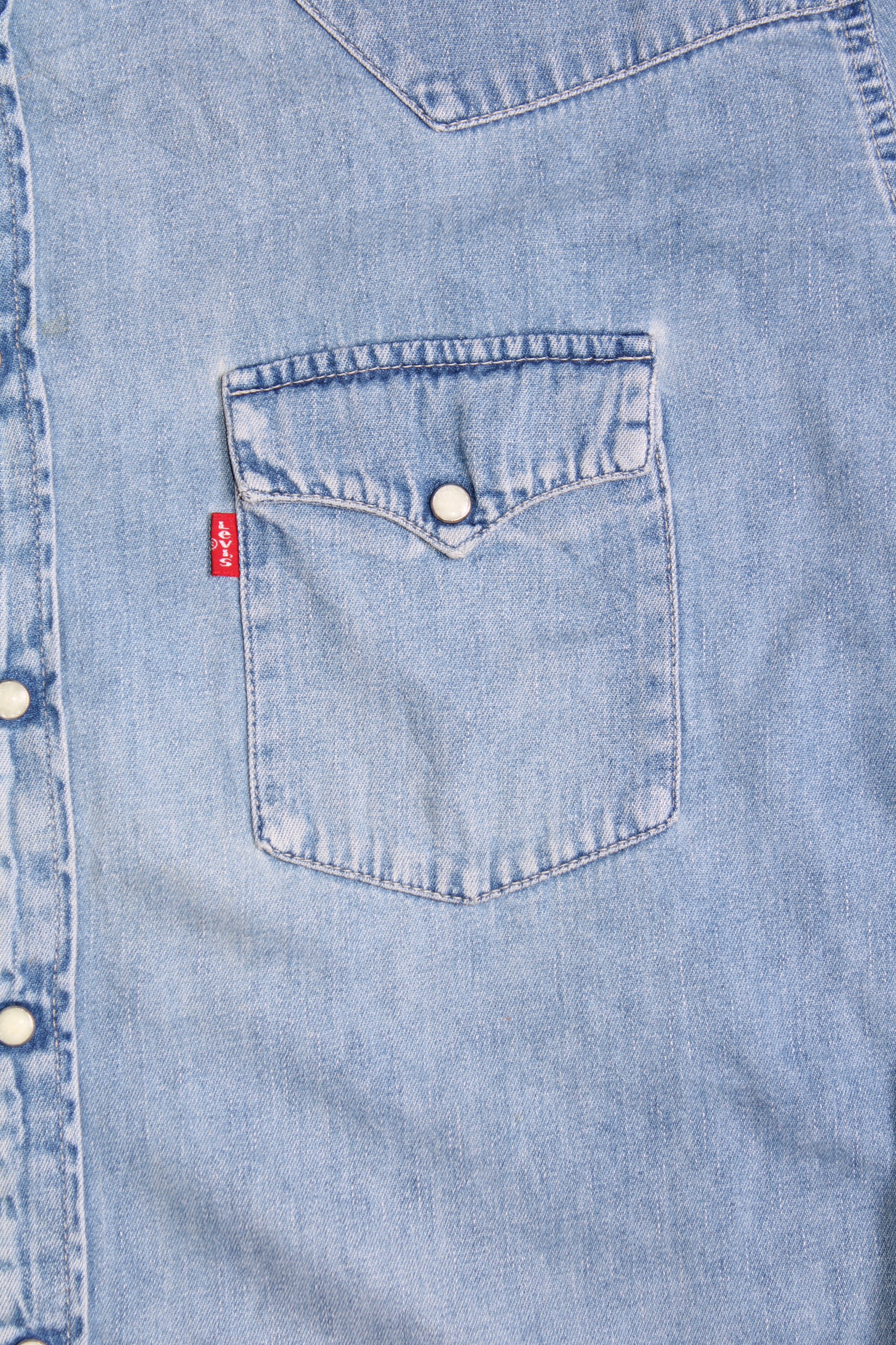 LEVIS VINTAGE WESTERN DENIM SHIRT LIGHT BLUE WASH 1990S VTG - XXL